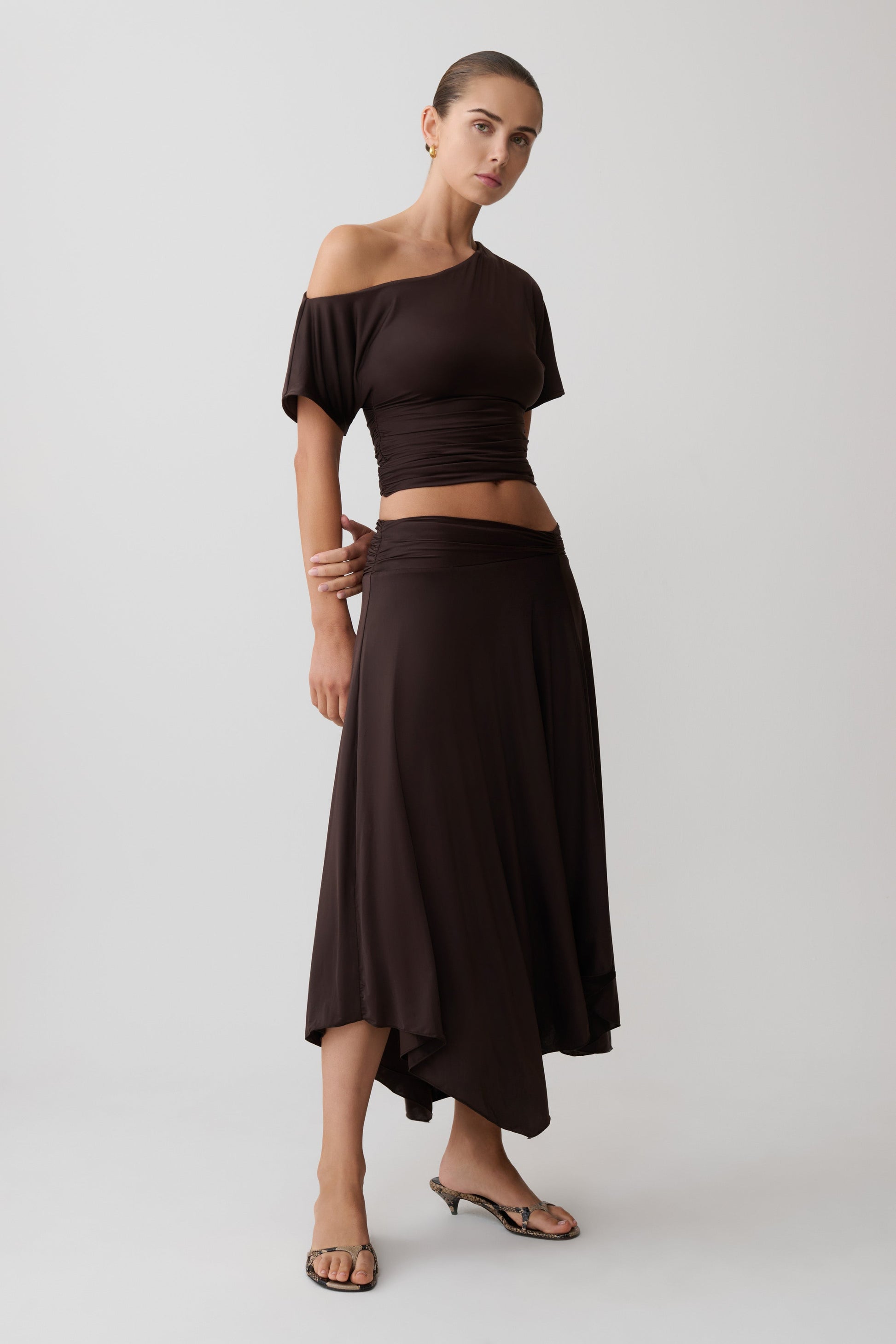 Luu Off Shoulder Slinky Top - Dark Chocolate #4