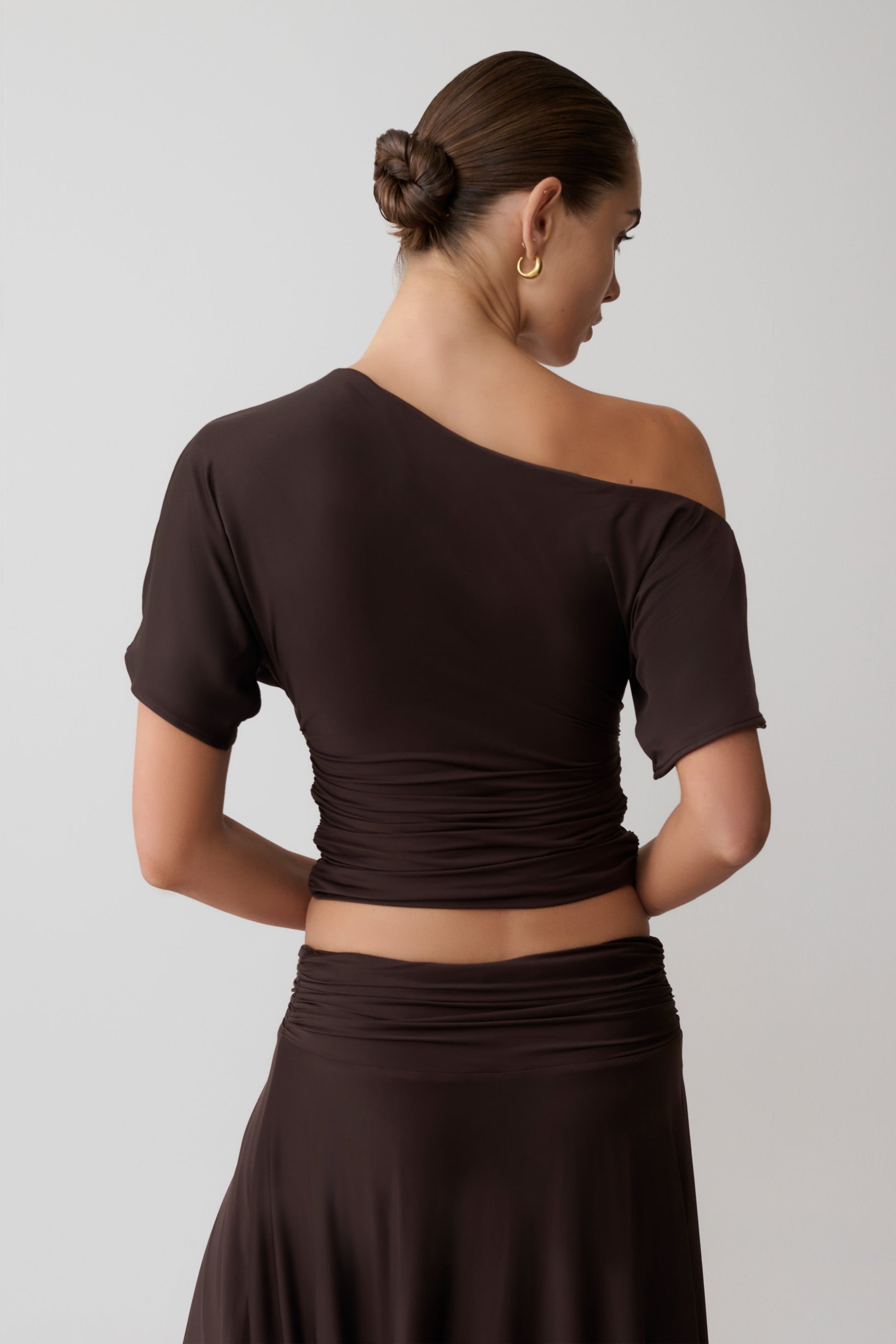 Luu Off Shoulder Slinky Top - Dark Chocolate #2