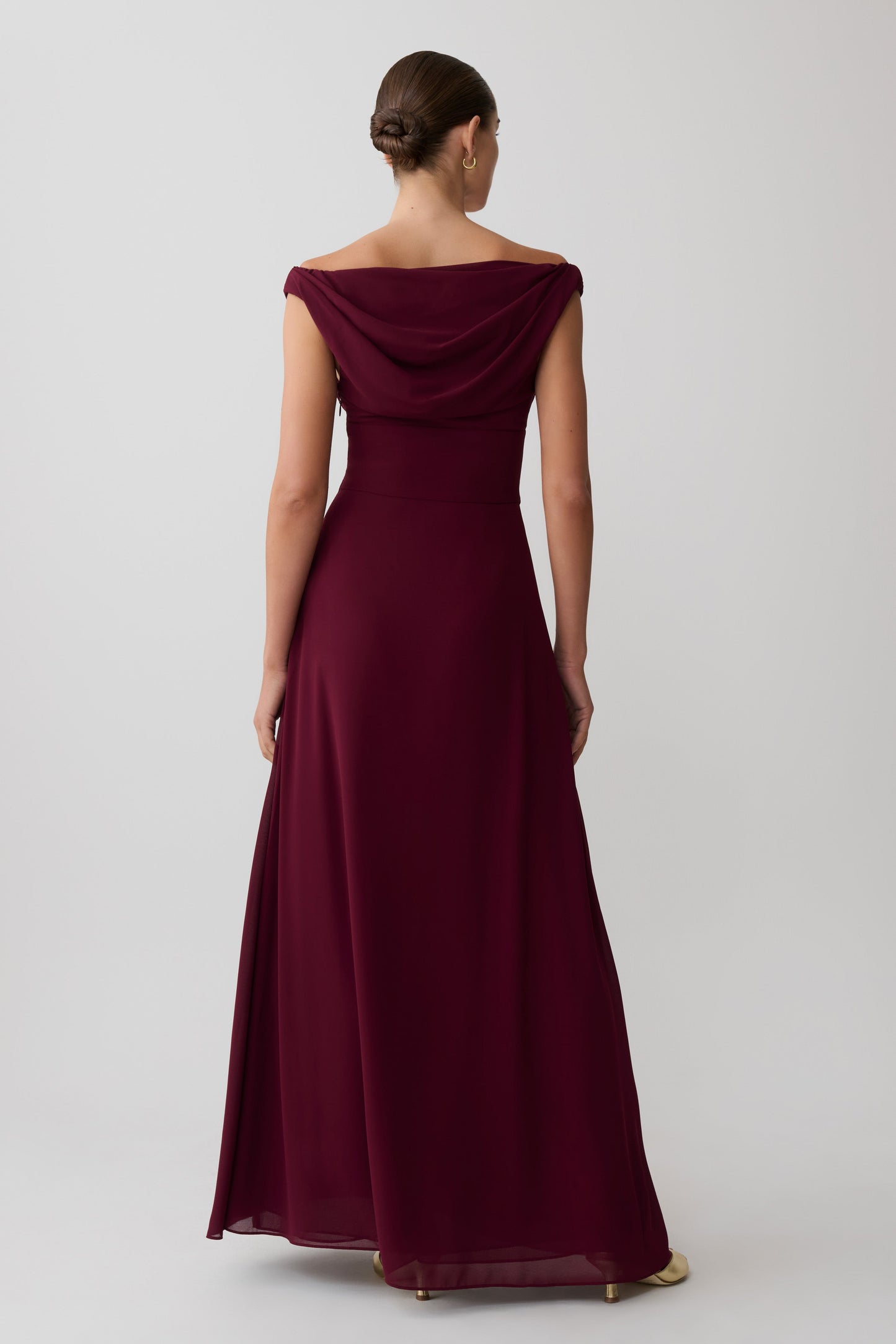 Mabel Off Shoulder Chiffon Maxi Dress - Merlot