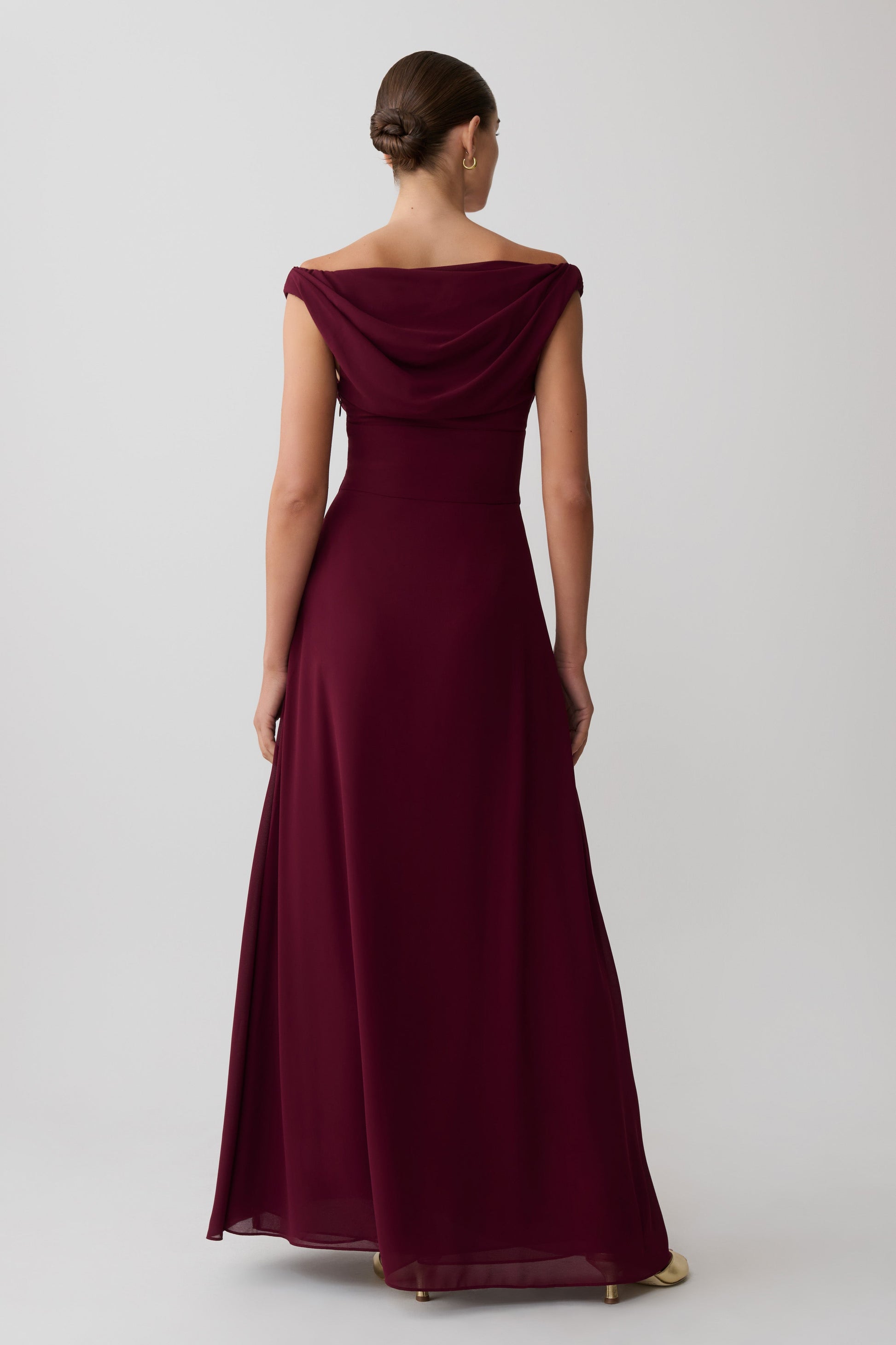 Mabel Off Shoulder Chiffon Maxi Dress - Merlot #2