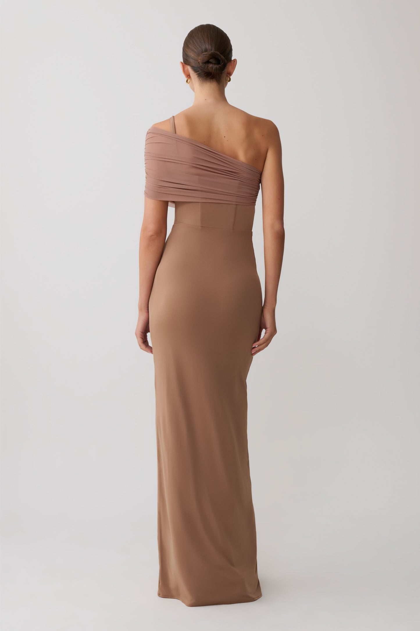 Hanh One Shoulder Mesh Maxi Dress - Tan