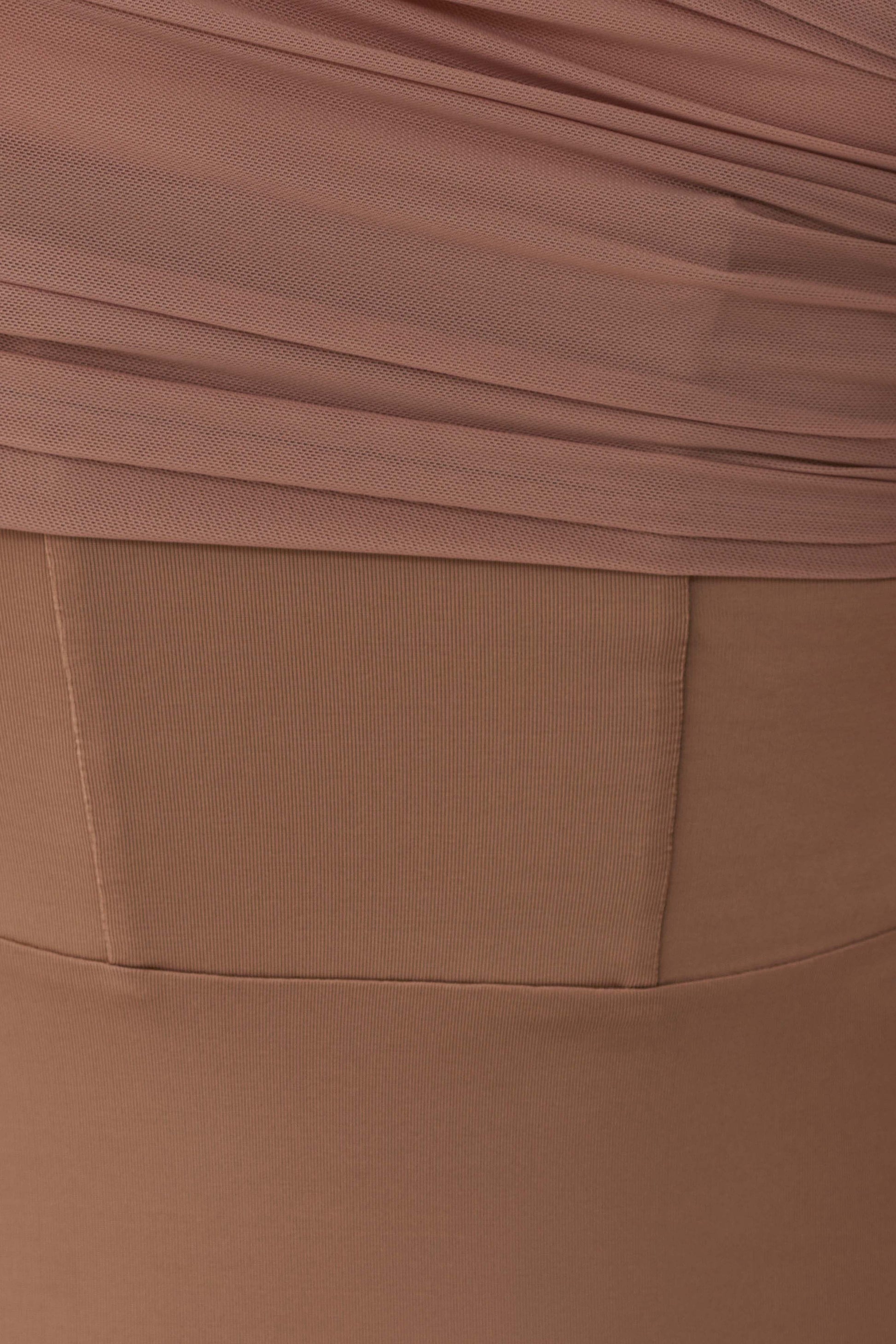 Hanh One Shoulder Mesh Maxi Dress - Tan #7