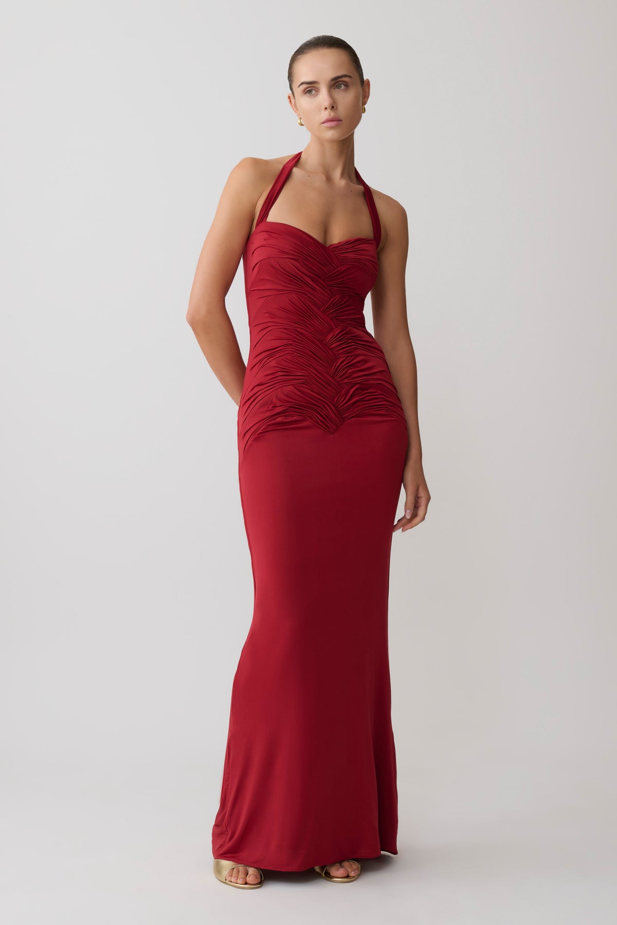 Hoai Gathered Slinky Halter Maxi Dress - Deep Red #5