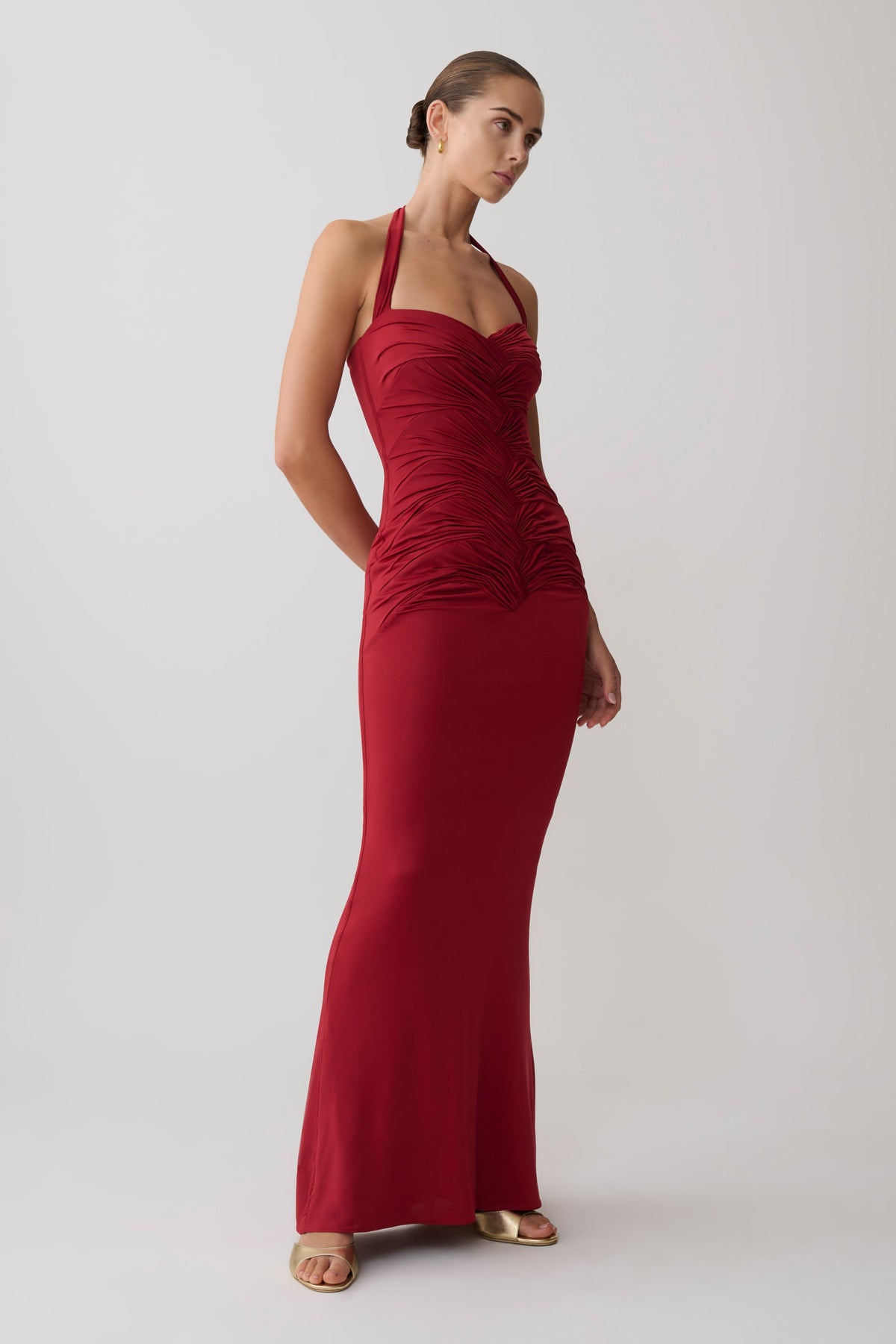 Hoai Gathered Slinky Halter Maxi Dress - Deep Red #6