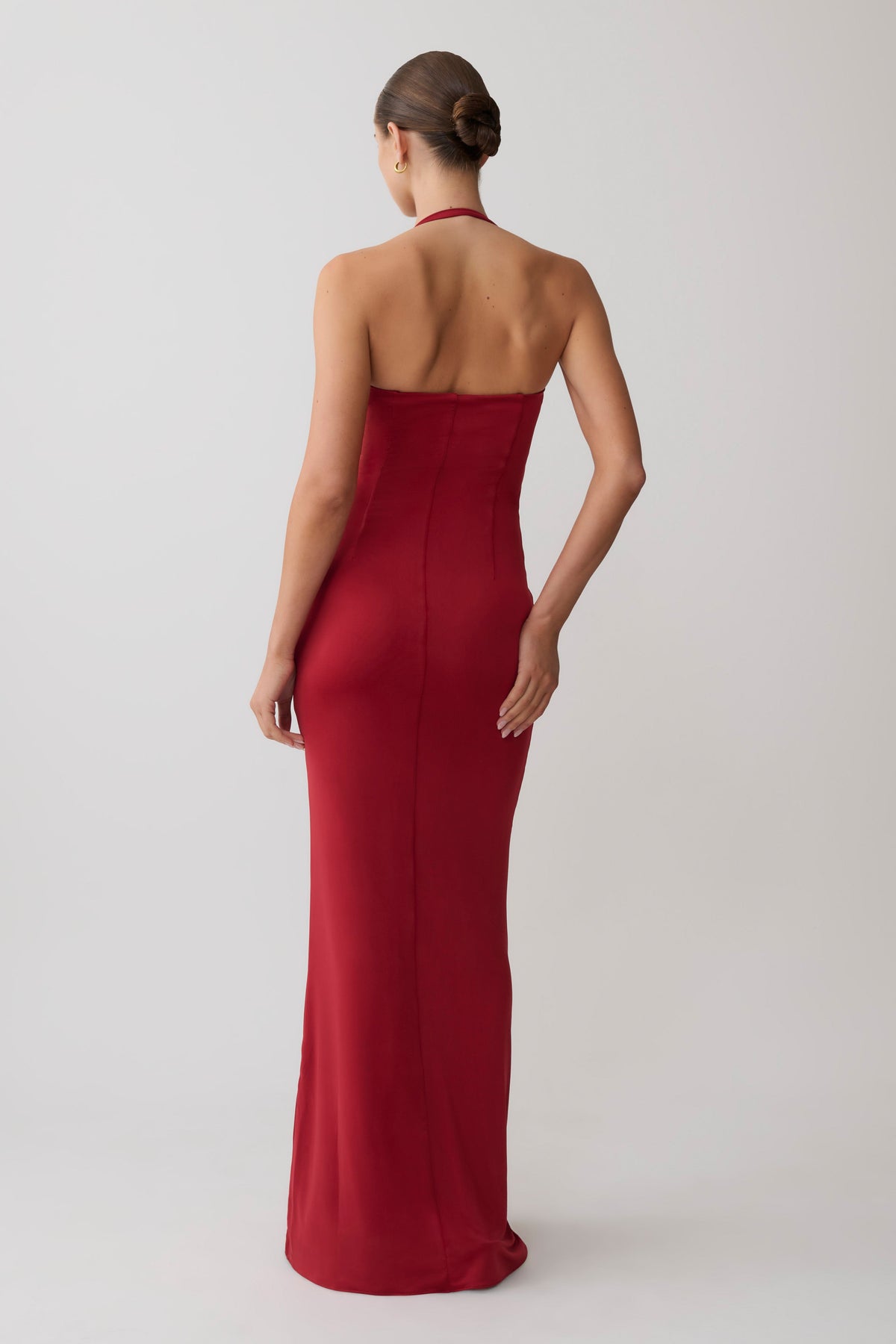 Hoai Gathered Slinky Halter Maxi Dress - Deep Red #3