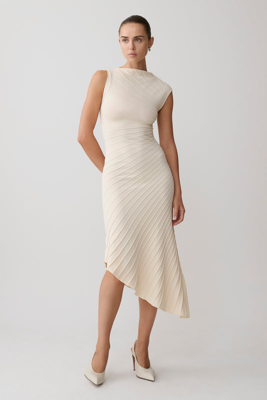 Milasandra Pleated Knit Dress - Ivory