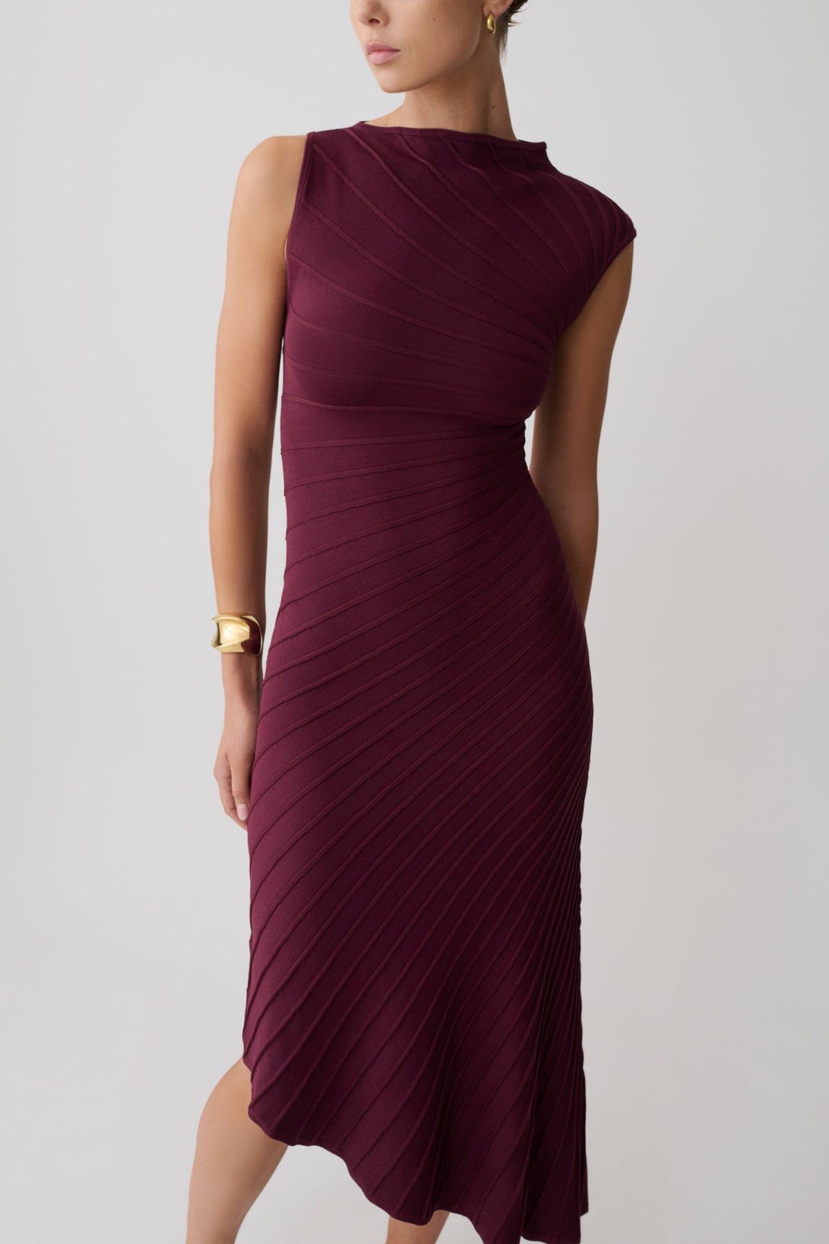 Milasandra Pleated Knit Dress - Plum #3