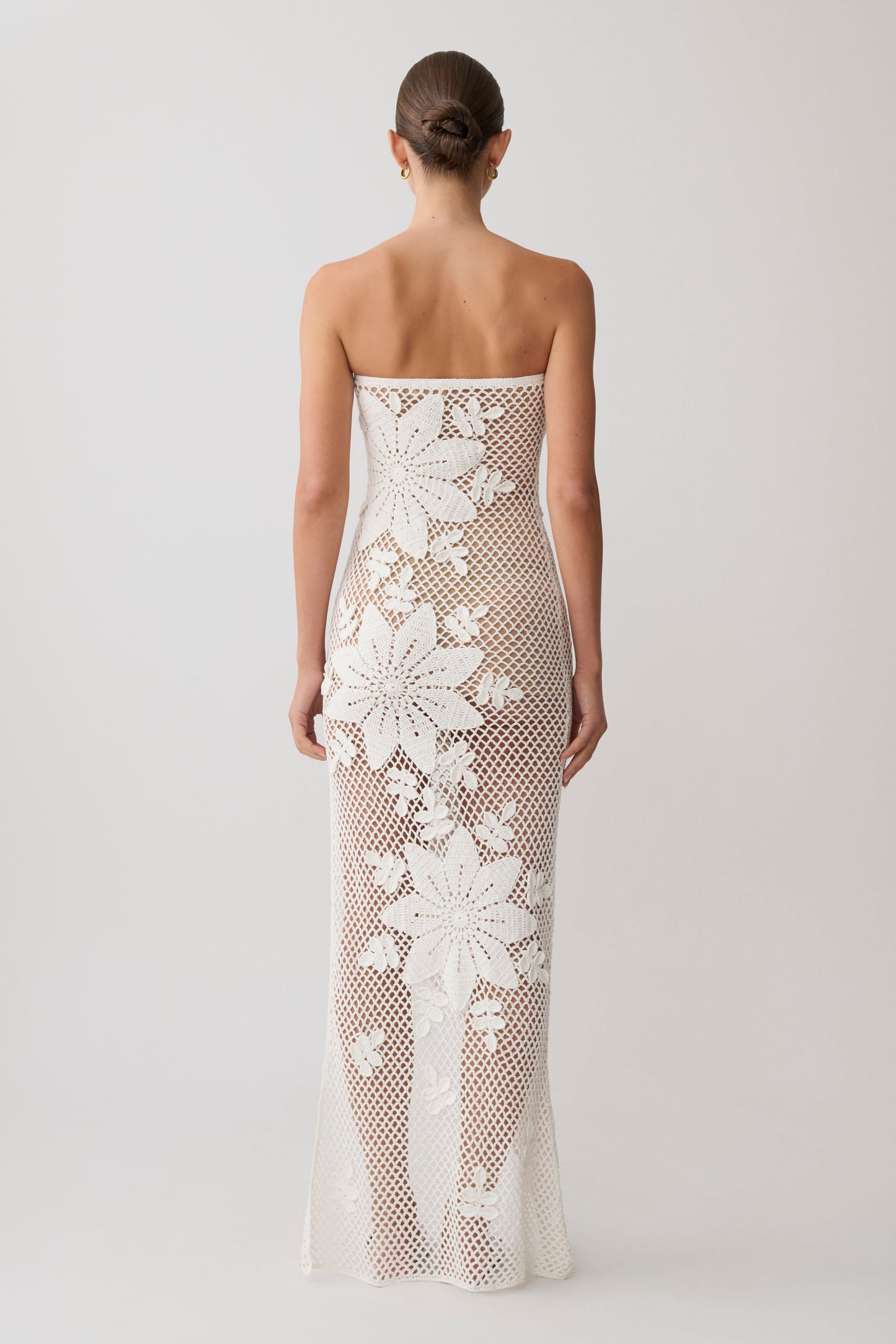 Mandie Hand Crochet Asymmetrical Maxi Dress - White