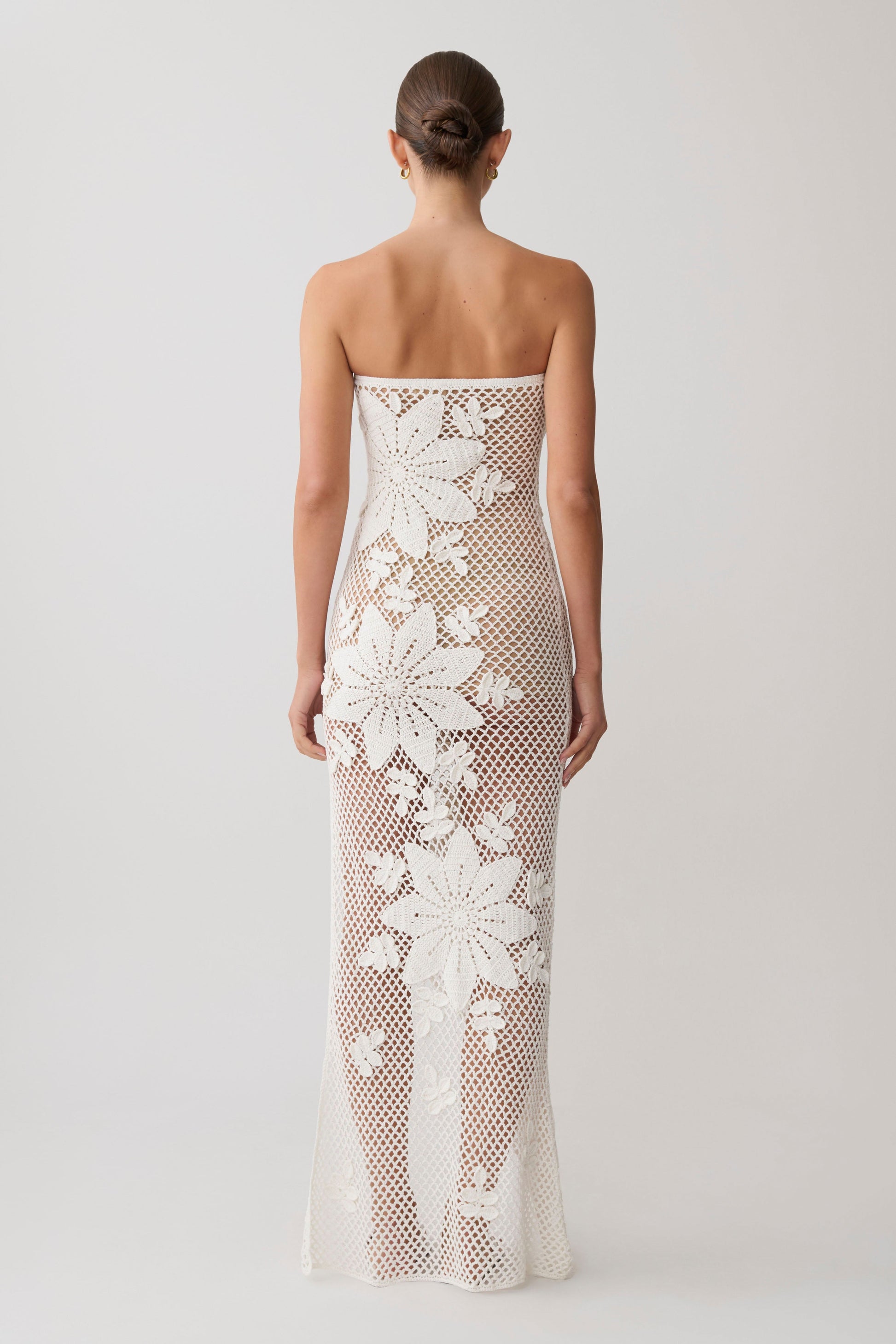 Mandie Hand Crochet Asymmetrical Maxi Dress - White #3