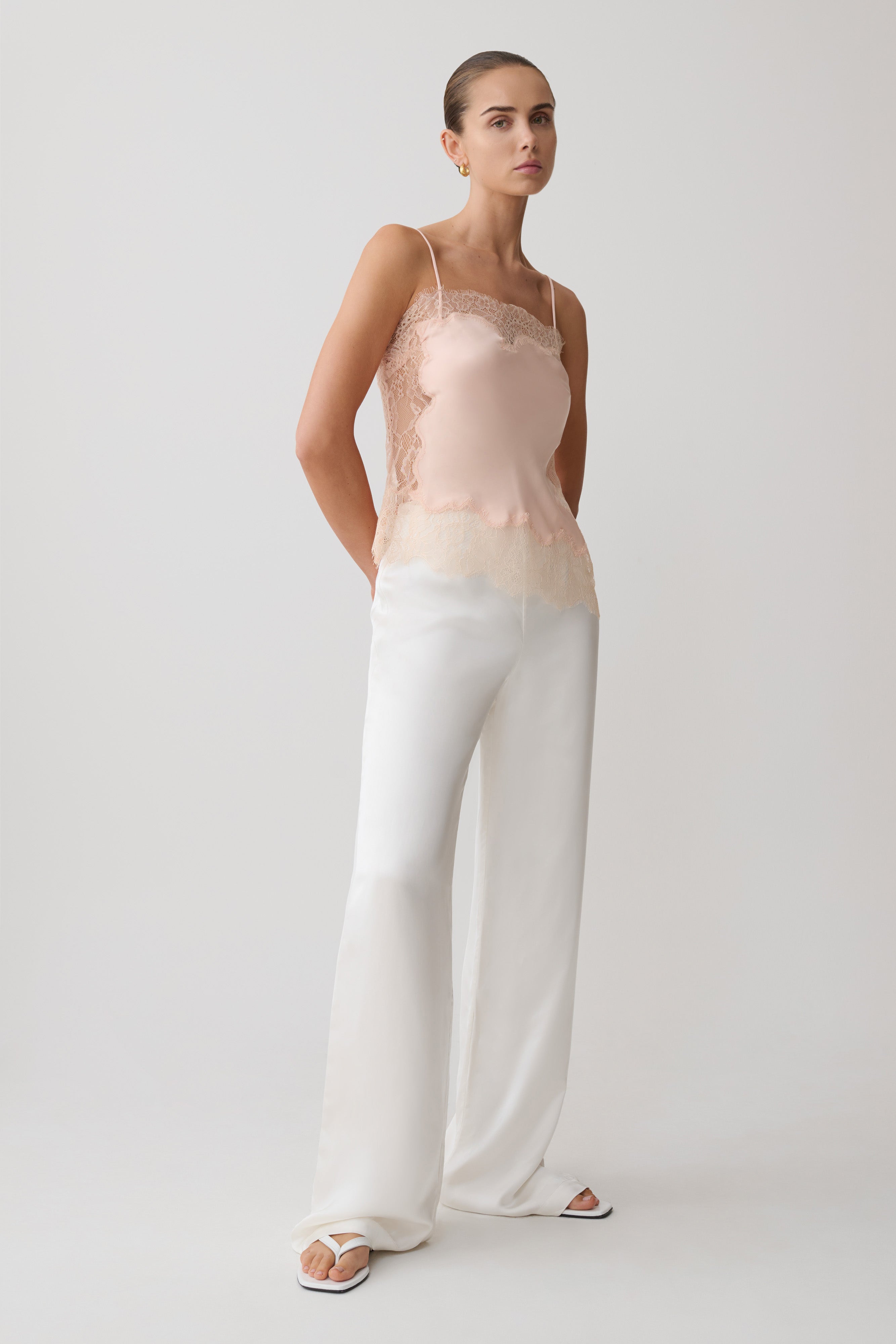 Miriam Satin & Lace Camisole - Peach | MESHKI UK