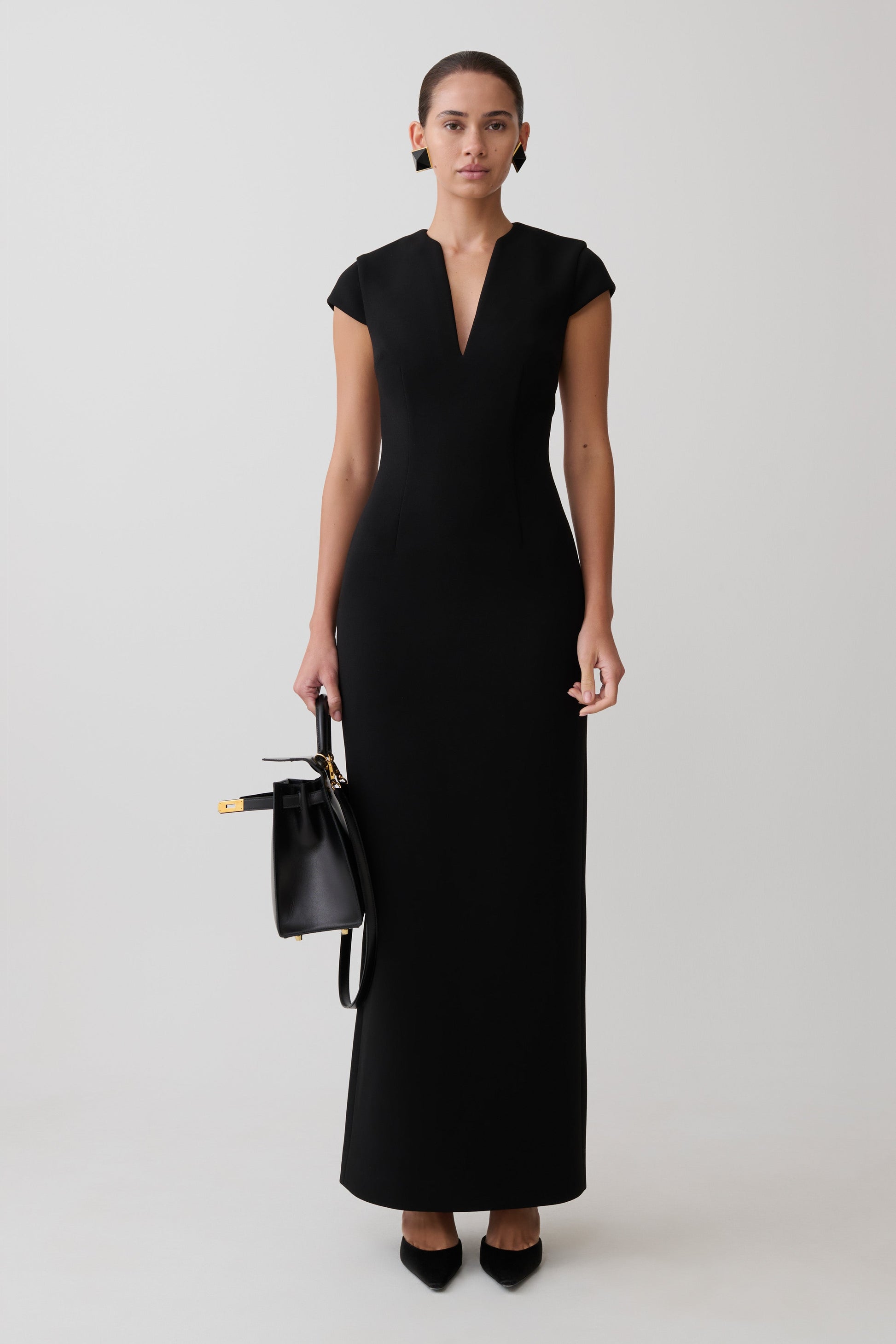 Briella V Neck Suiting Maxi Dress - Black #2
