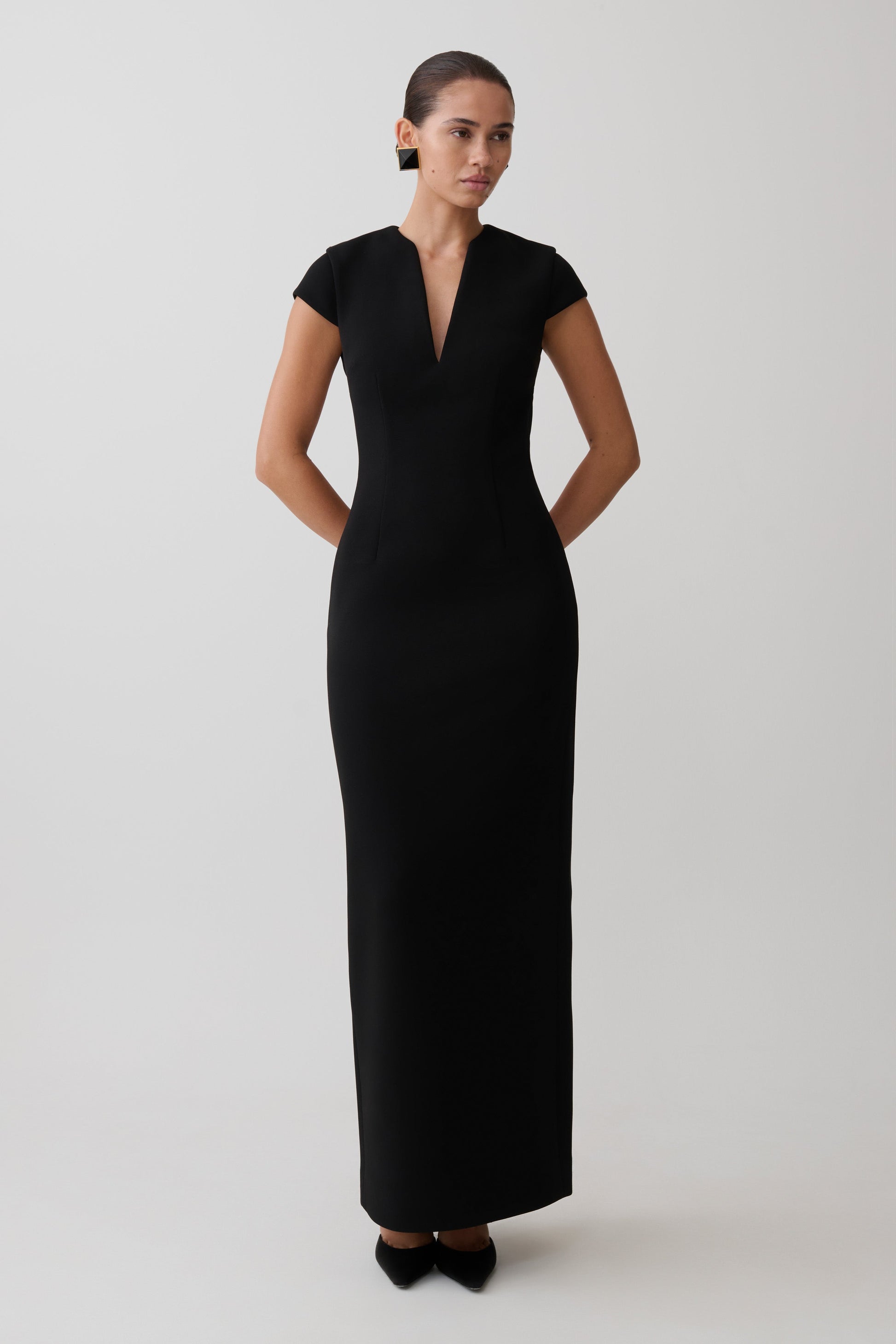 Briella V Neck Suiting Maxi Dress - Black #3
