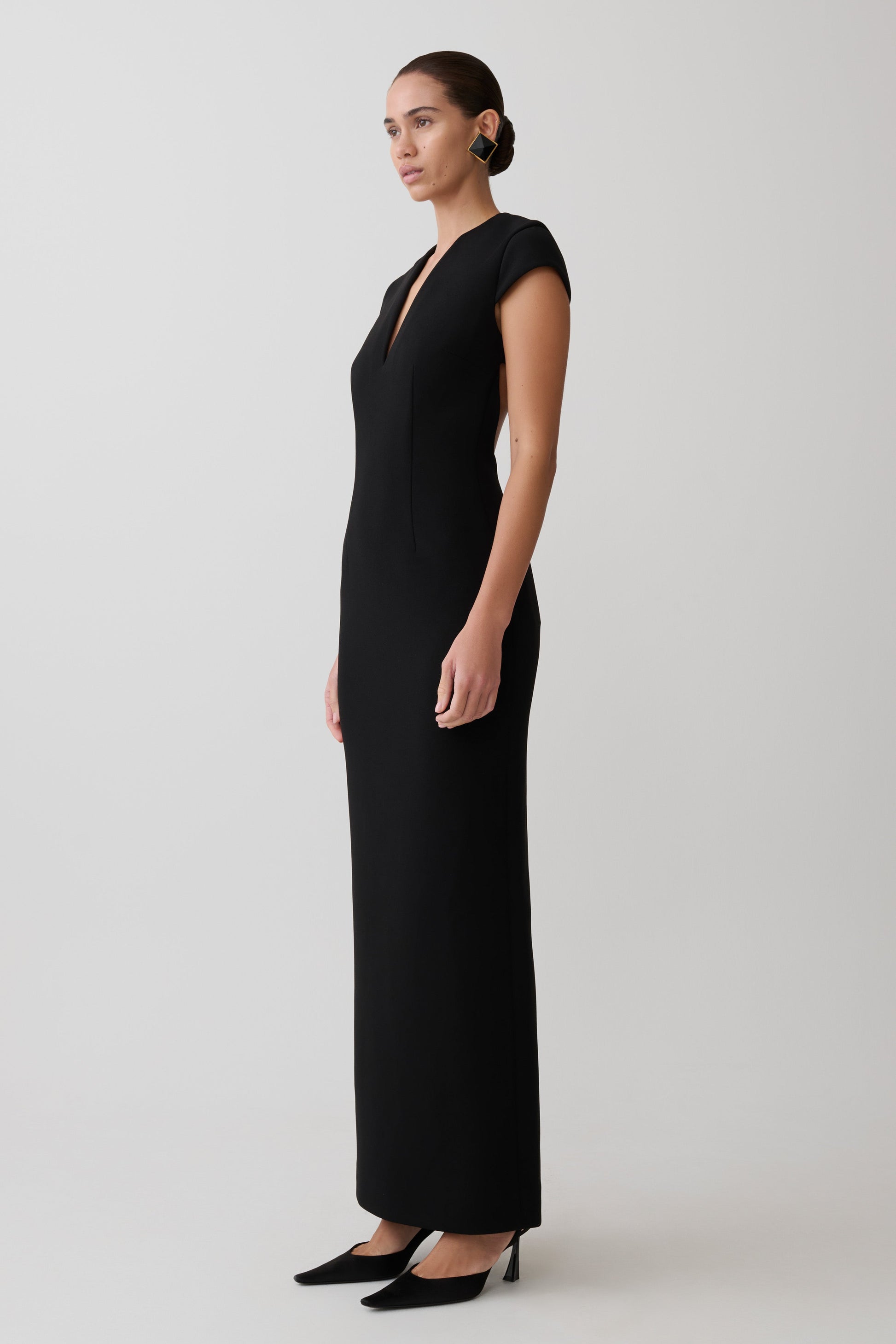 Briella V Neck Suiting Maxi Dress - Black #4