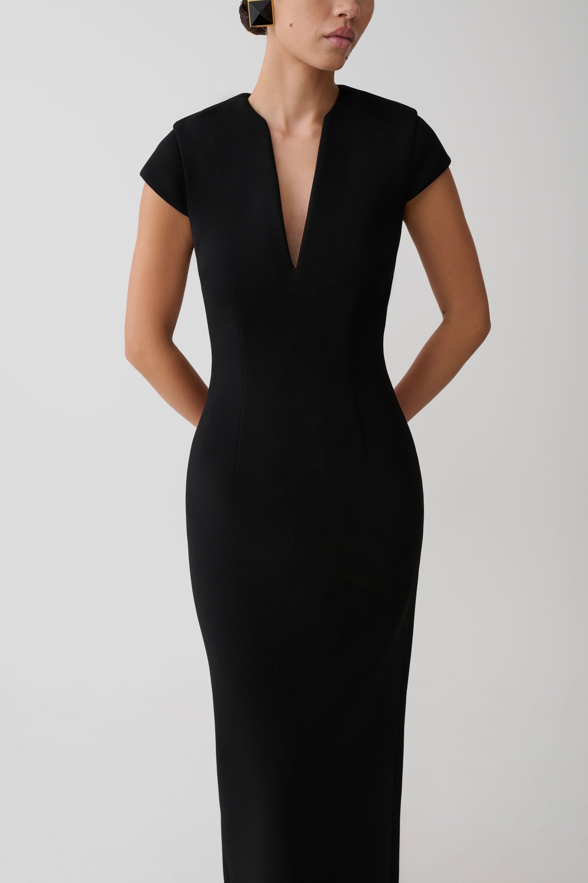 Briella V Neck Suiting Maxi Dress - Black #7