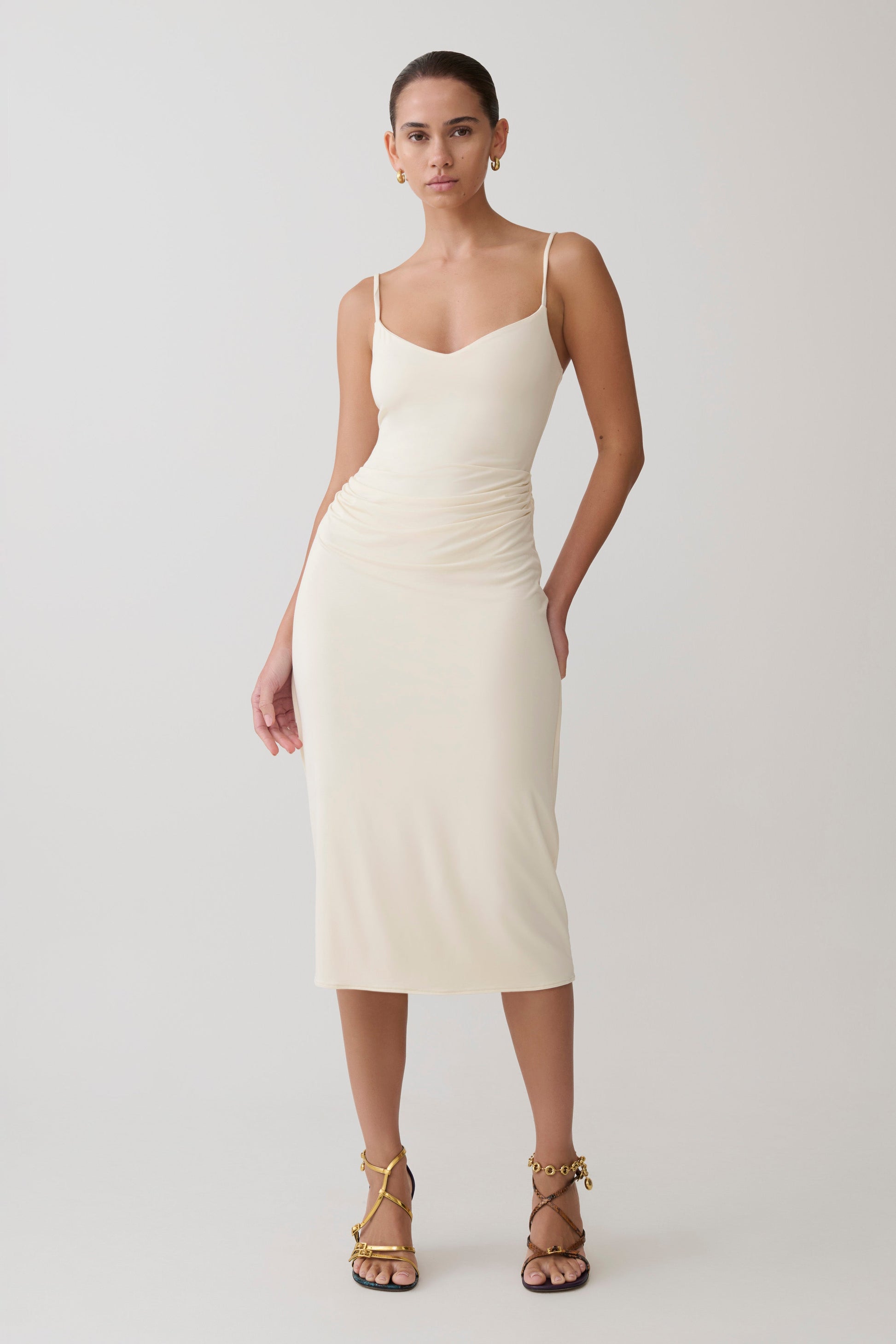 Vina Gathered Jersey Midi Dress - Ivory #6