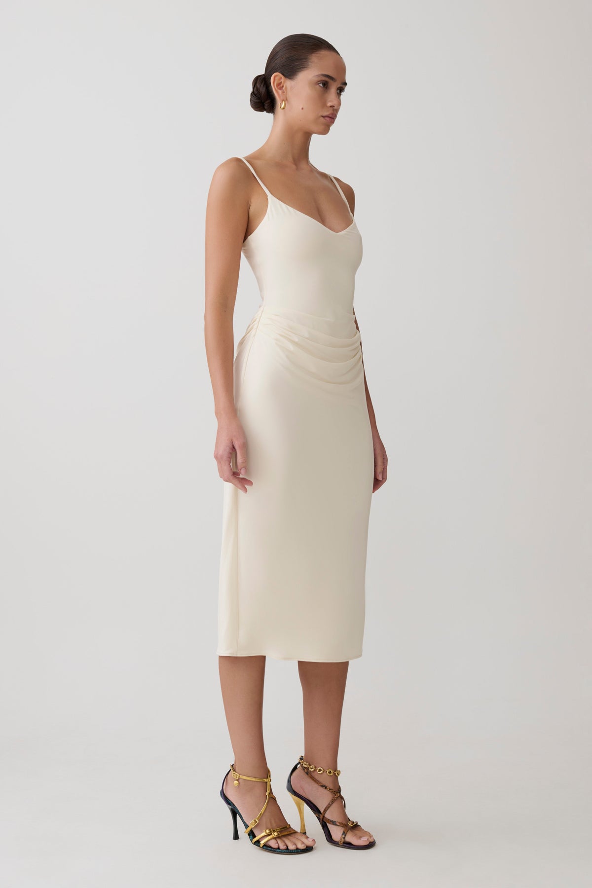 Vina Gathered Jersey Midi Dress - Ivory #4