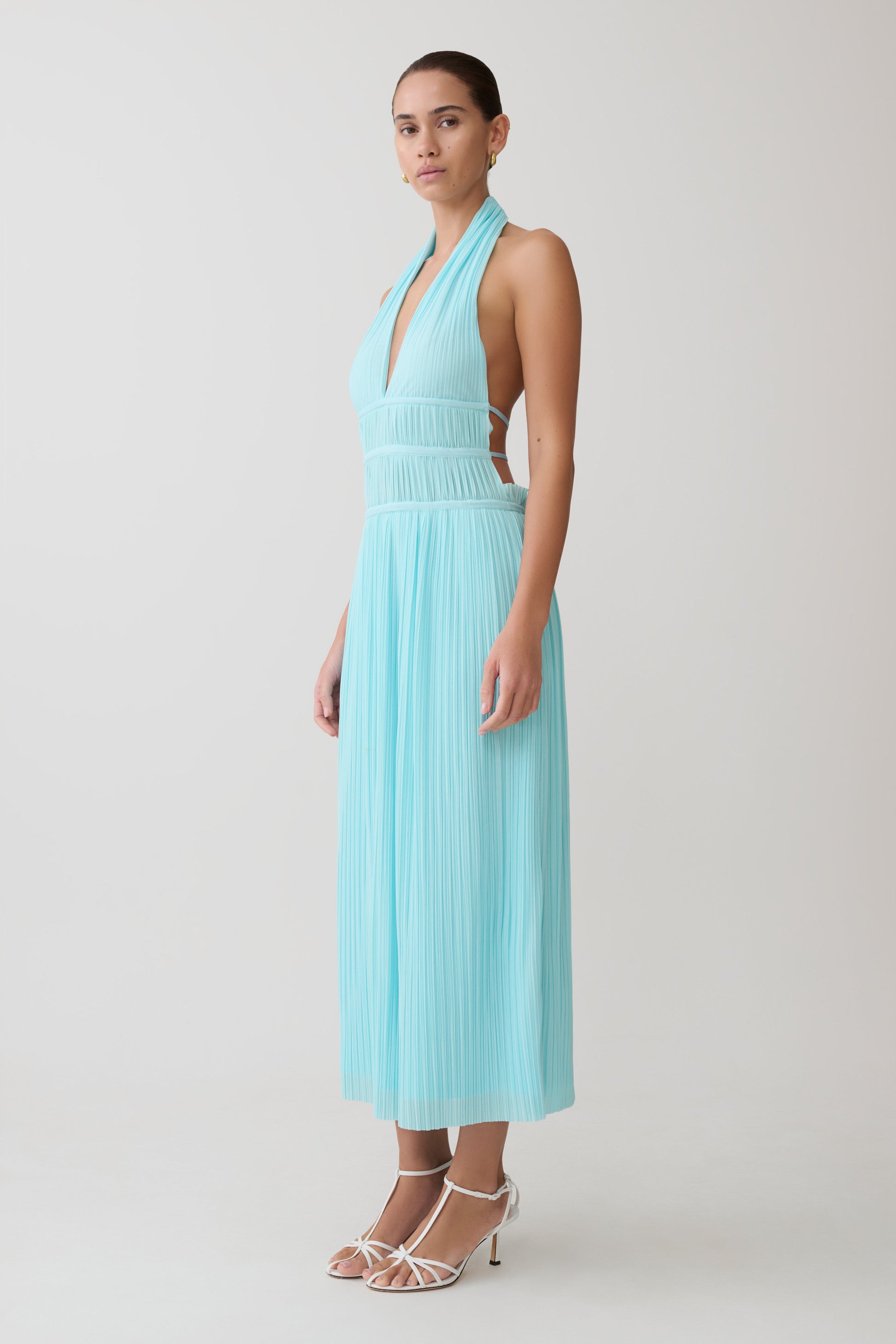 Thien Cowl Halter Midi Dress - Blue #2