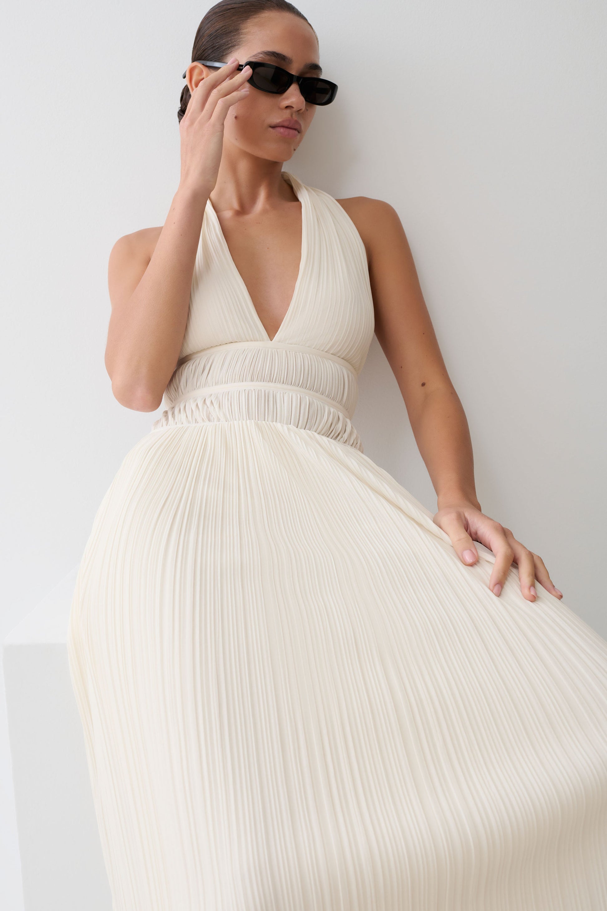 Thien Cowl Halter Midi Dress - Ivory #4