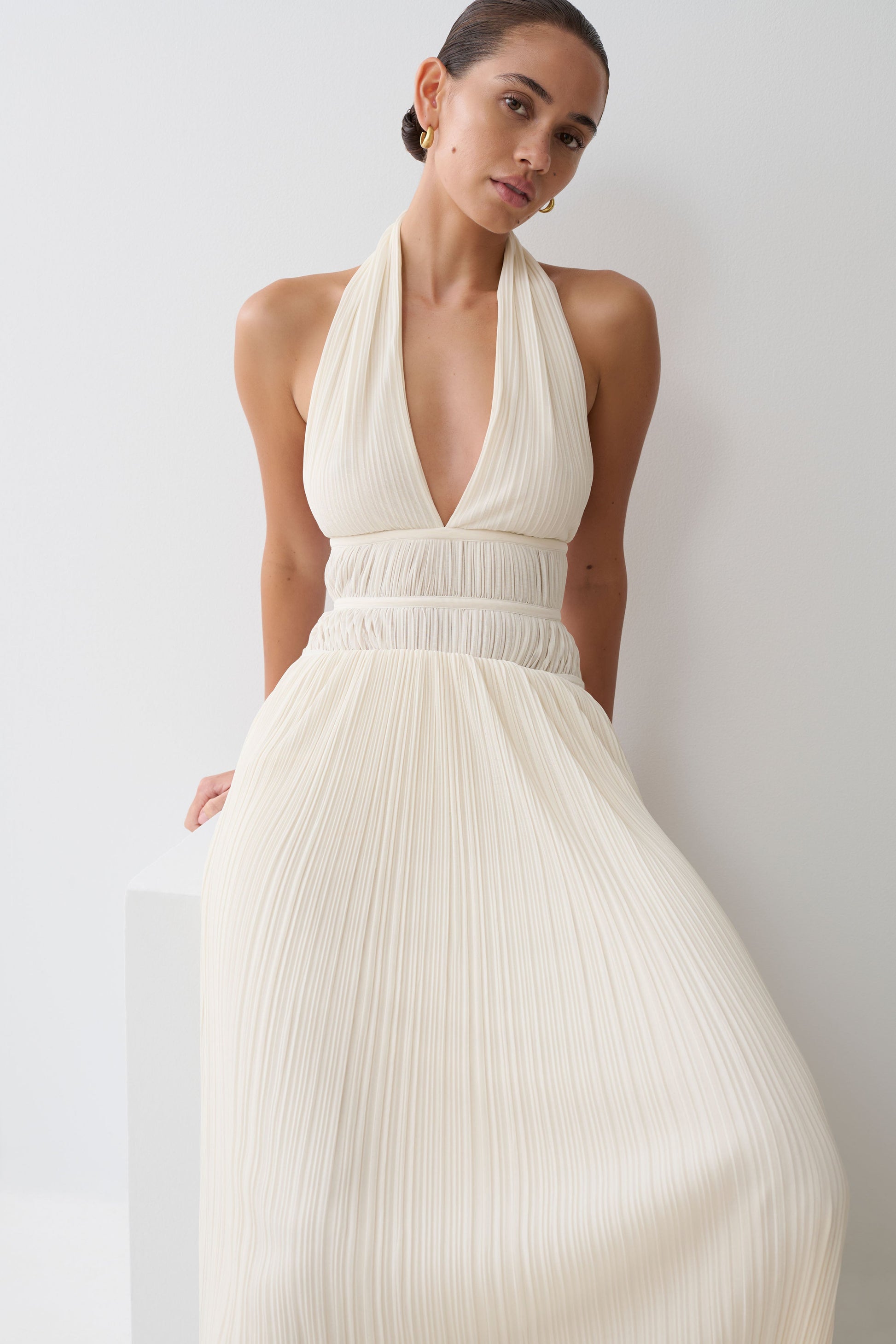 Thien Cowl Halter Midi Dress - Ivory #6