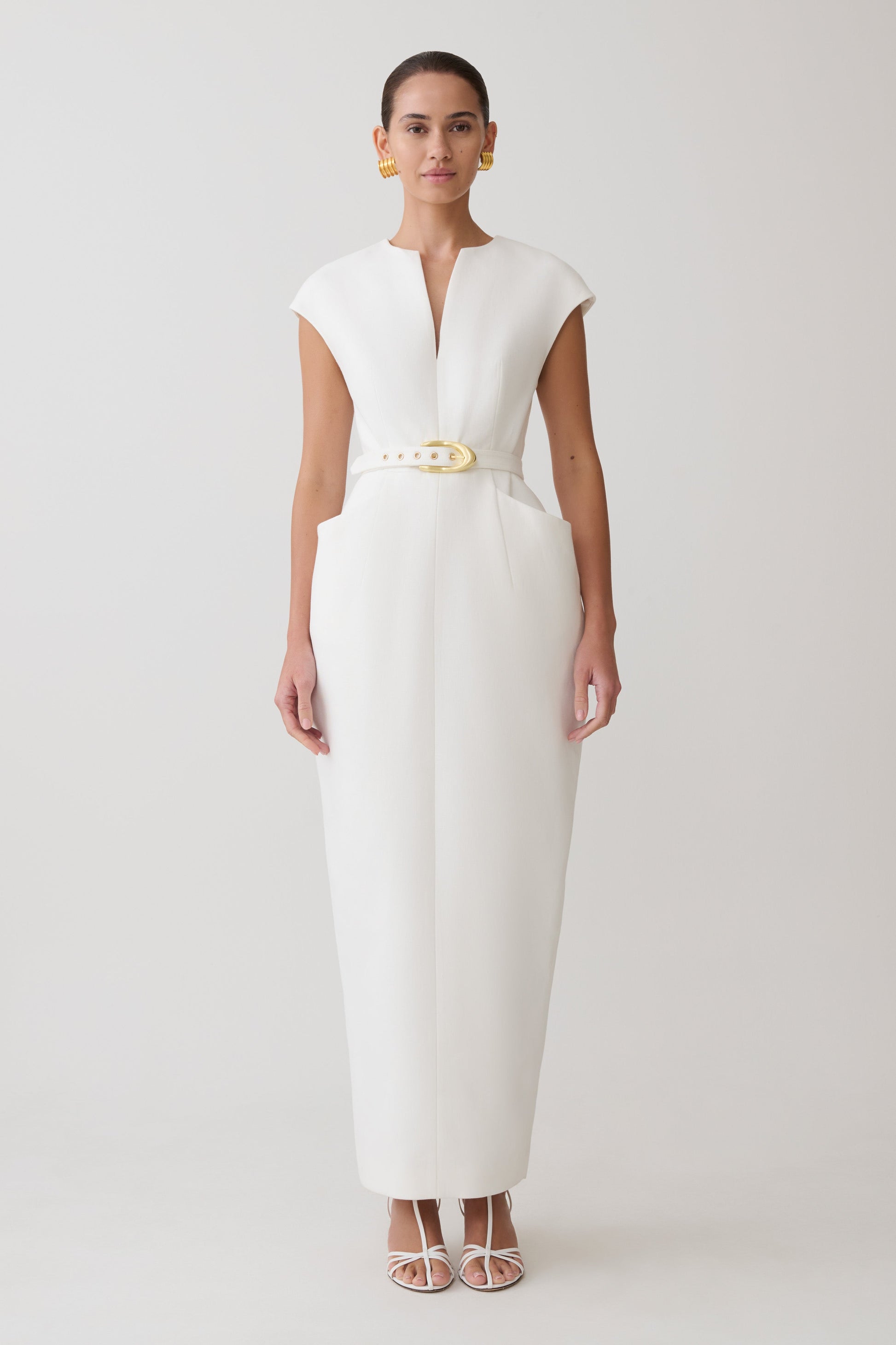 Livia V Neck Linen Maxi Dress - White #2