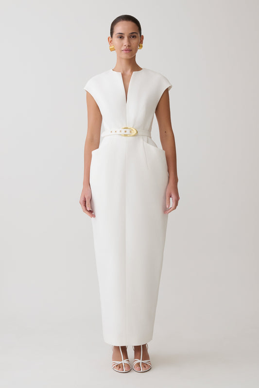 Livia V Neck Linen Maxi Dress - White