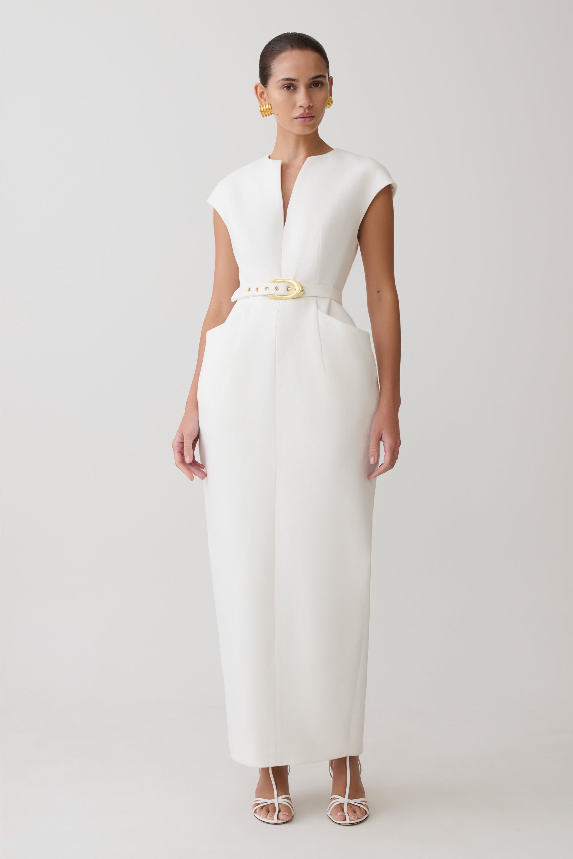 Livia V Neck Linen Maxi Dress - White #6
