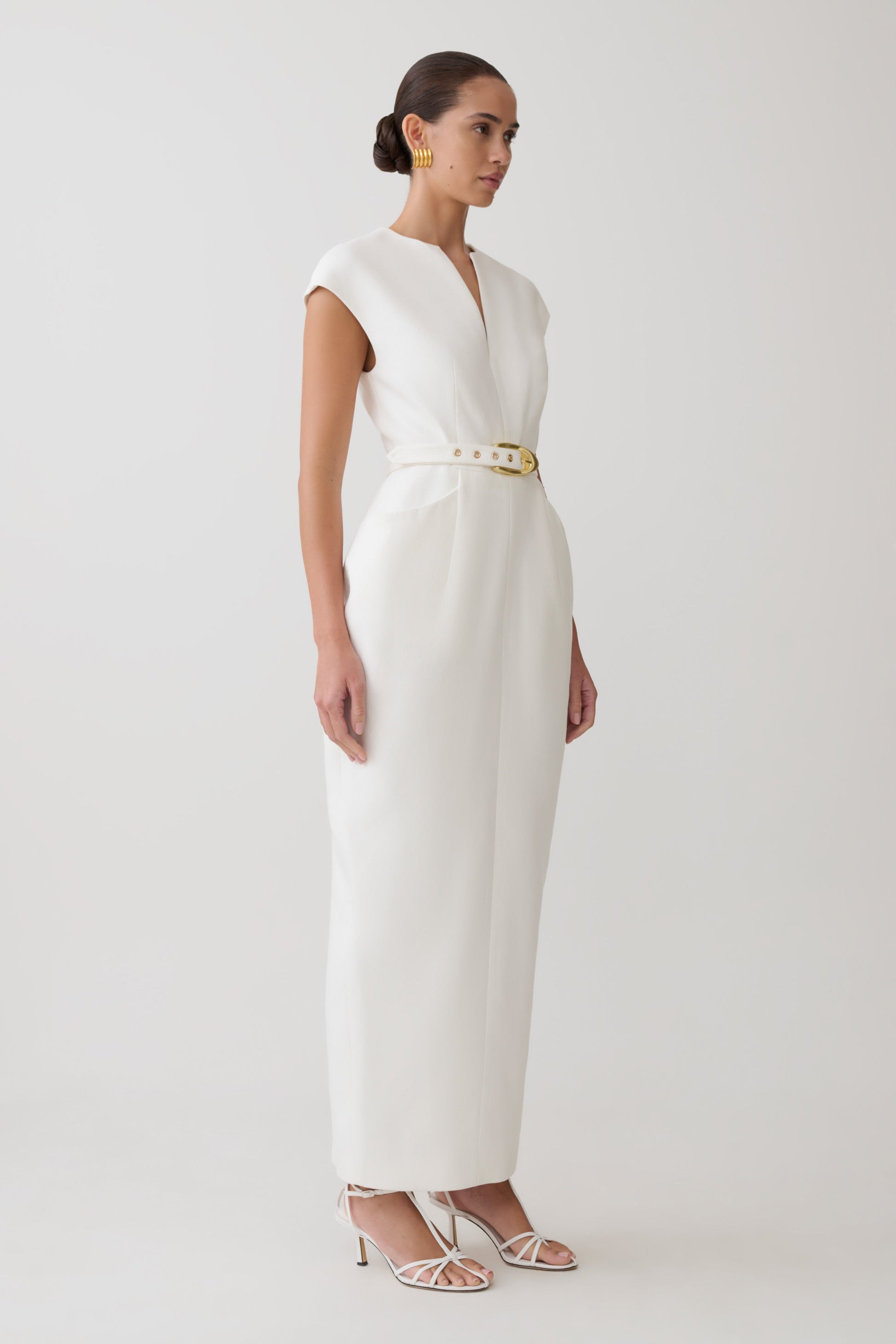 Livia V Neck Linen Maxi Dress - White #5