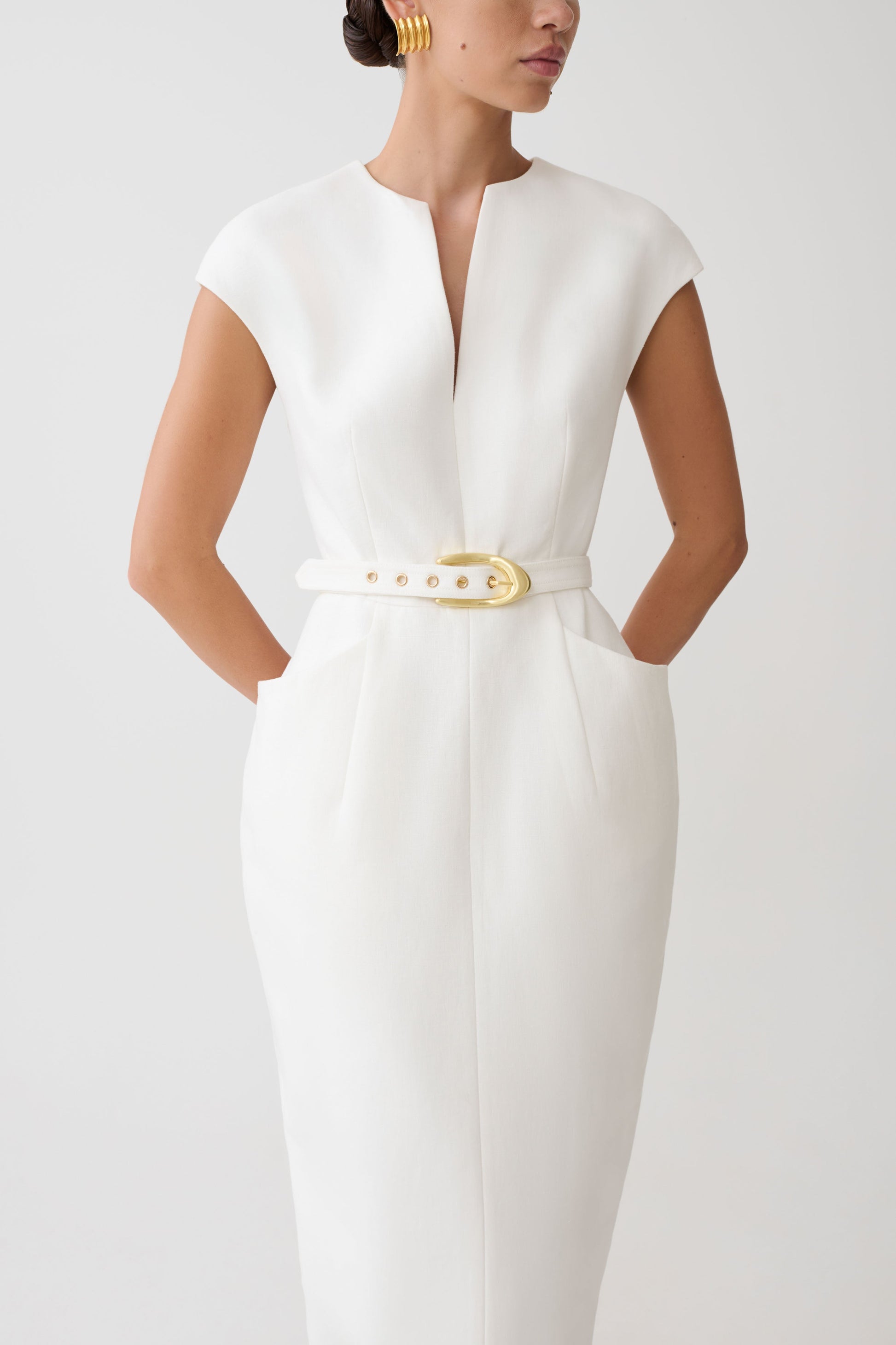 Livia V Neck Linen Maxi Dress - White #8