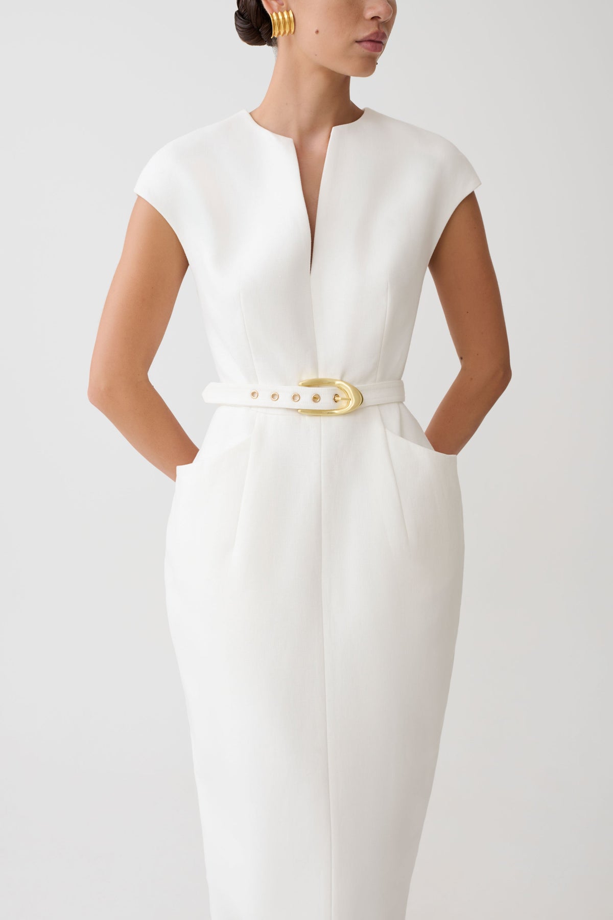Livia V Neck Linen Maxi Dress - White #8