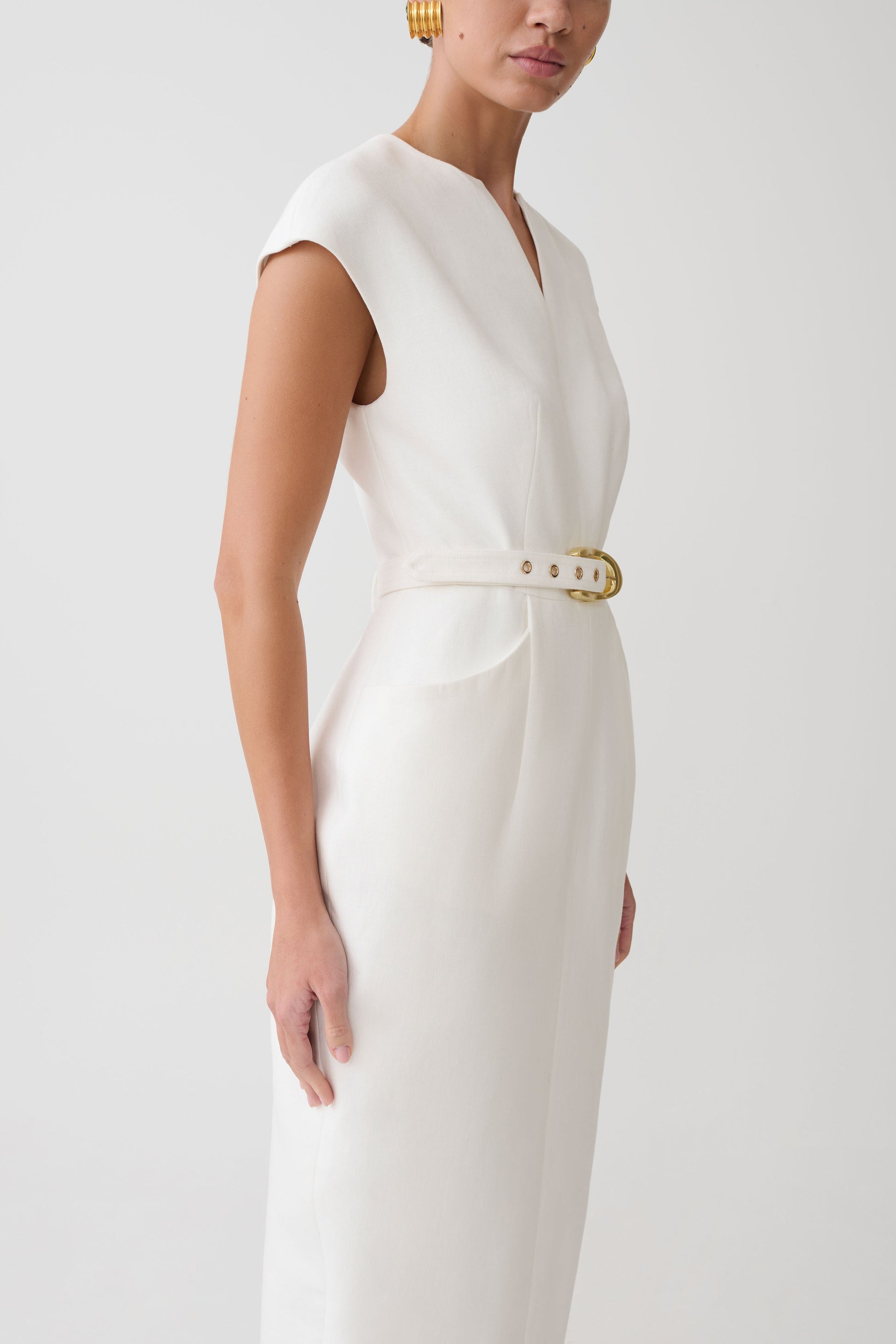 Livia V Neck Linen Maxi Dress - White #4
