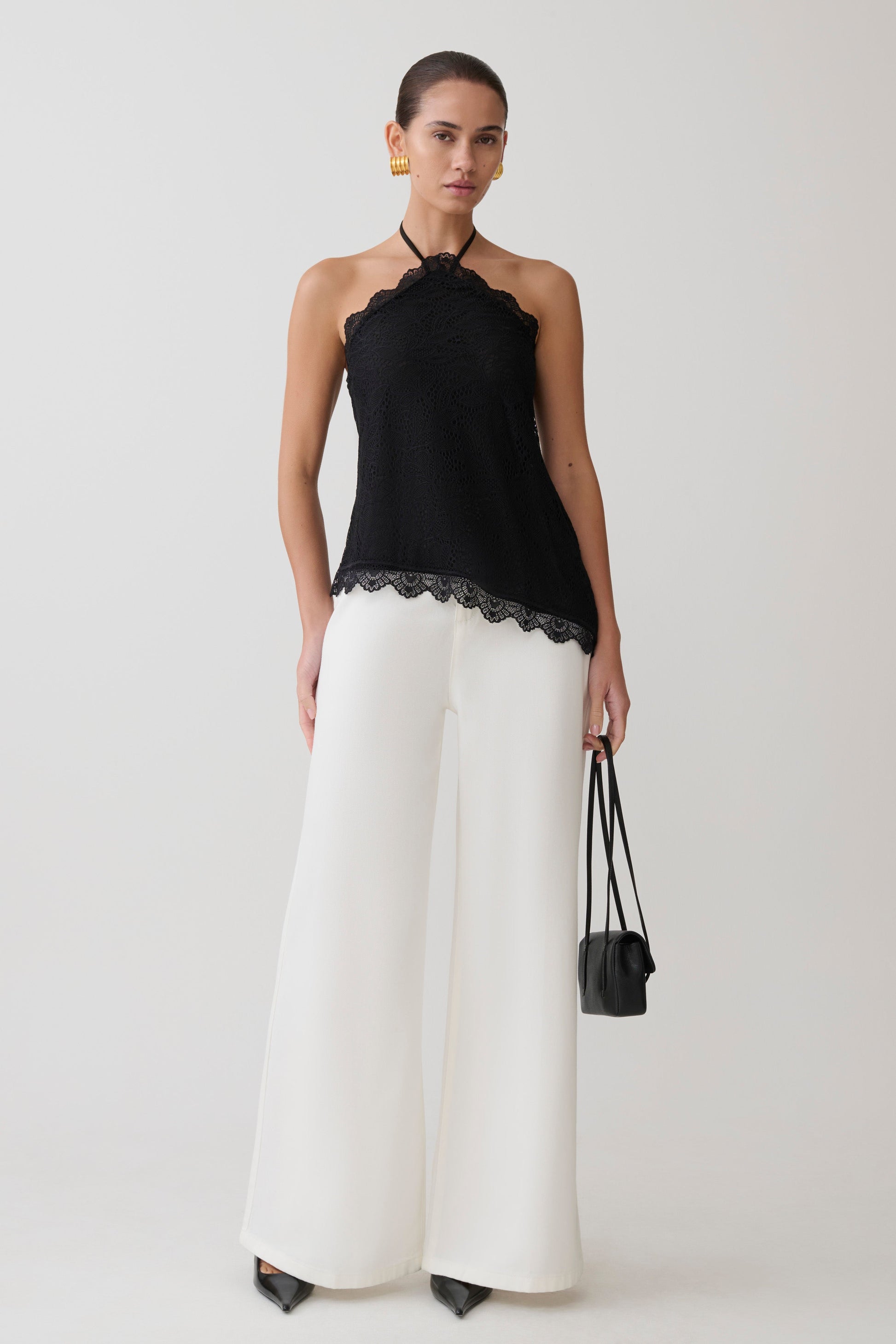 Theodosia Asymmetric Lace Halter Top - Black #4