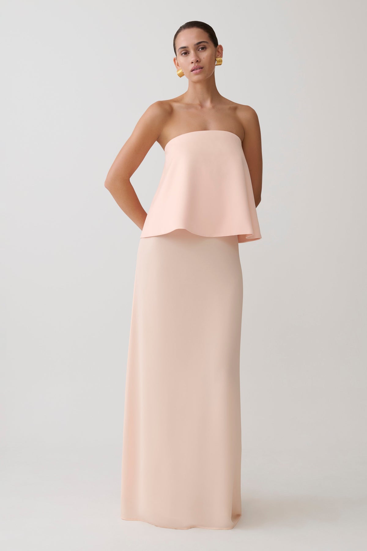 Sophia Satin Strapless Maxi Dress - Peach #5
