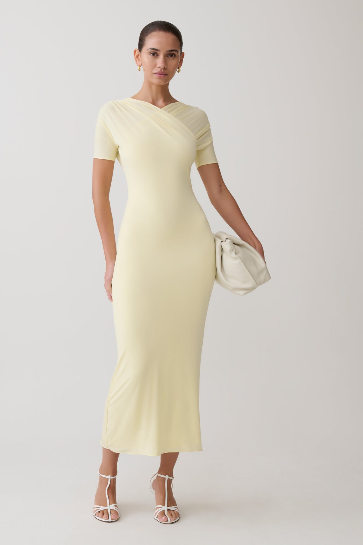 Junie Cross-Over Neck Slinky Maxi Dress - Lemon #6