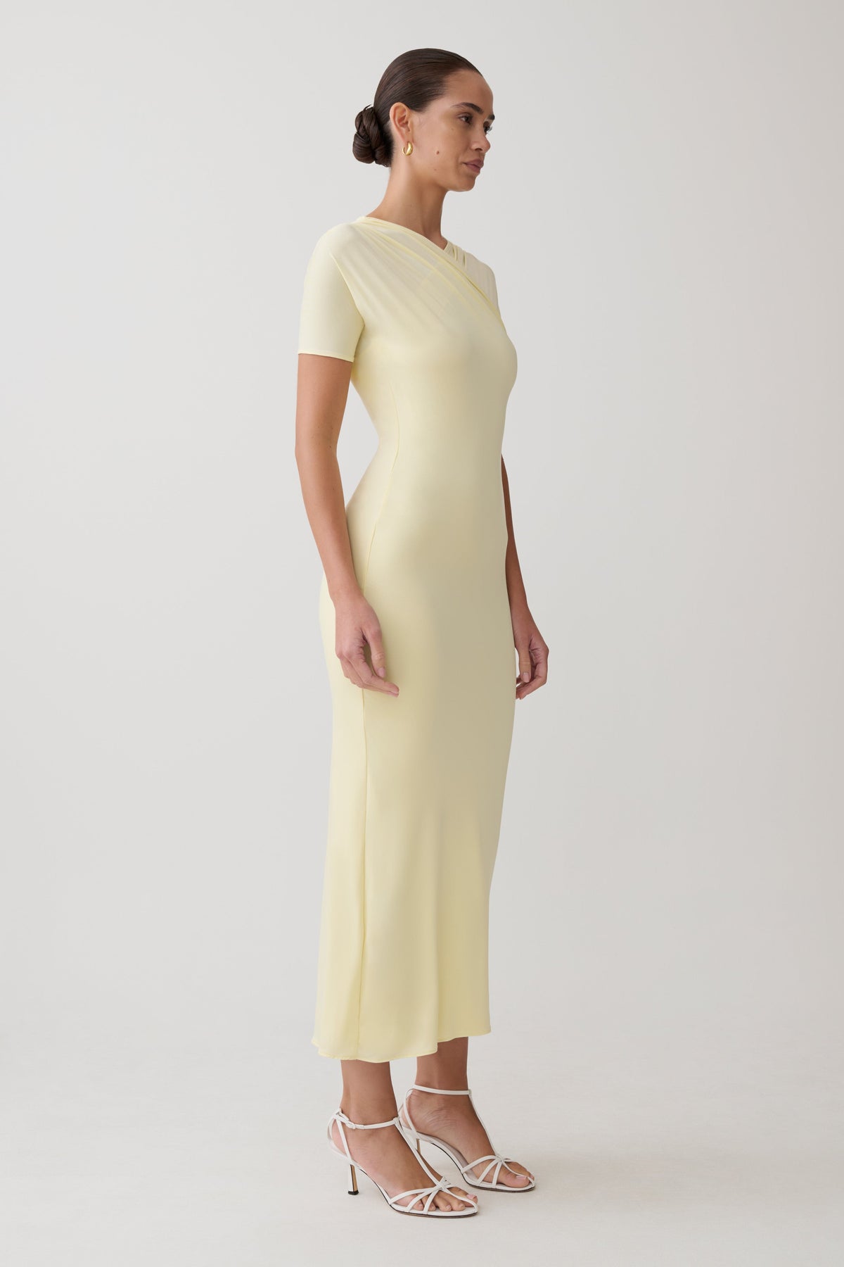 Junie Cross-Over Neck Slinky Maxi Dress - Lemon #4