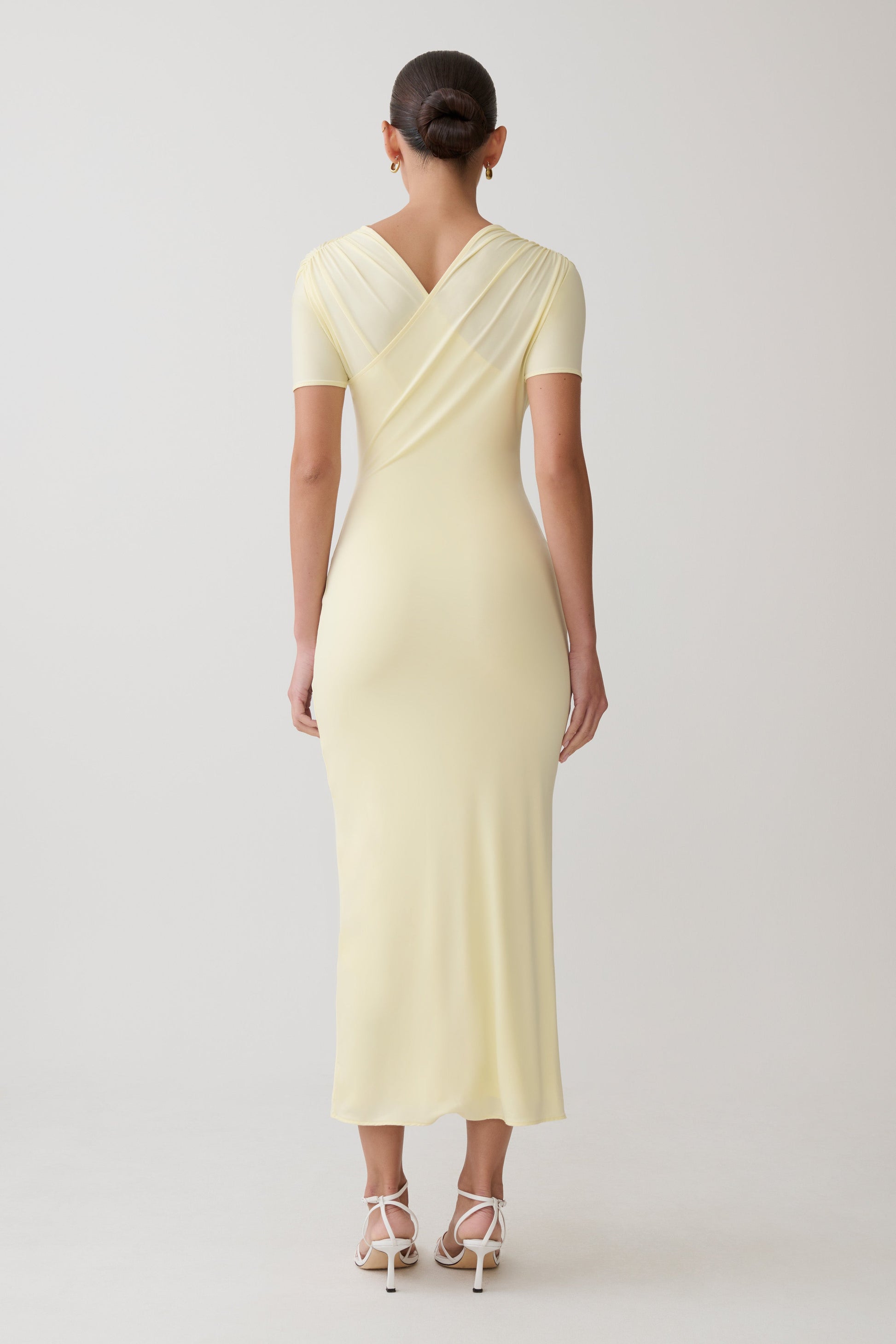 Junie Cross-Over Neck Slinky Maxi Dress - Lemon #2