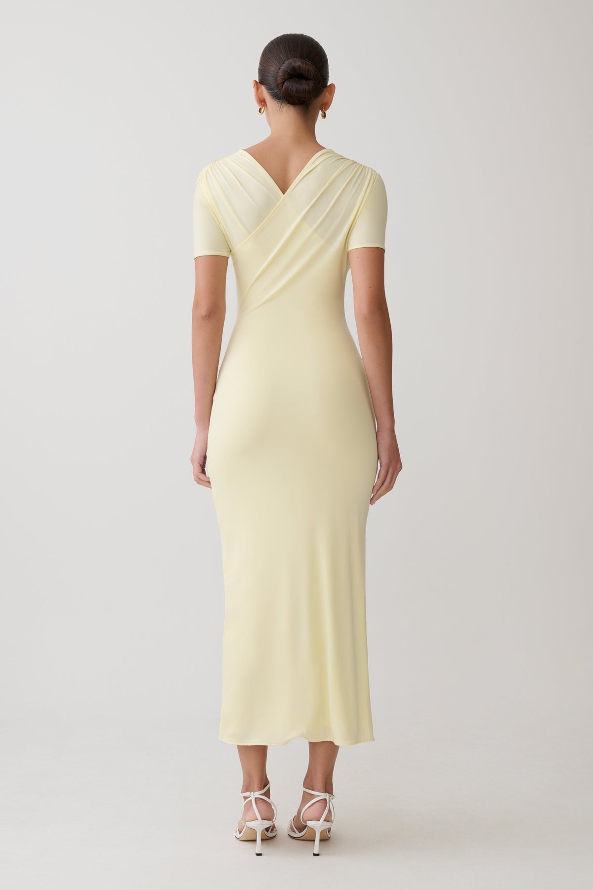 Junie Cross-Over Neck Slinky Maxi Dress - Lemon #2