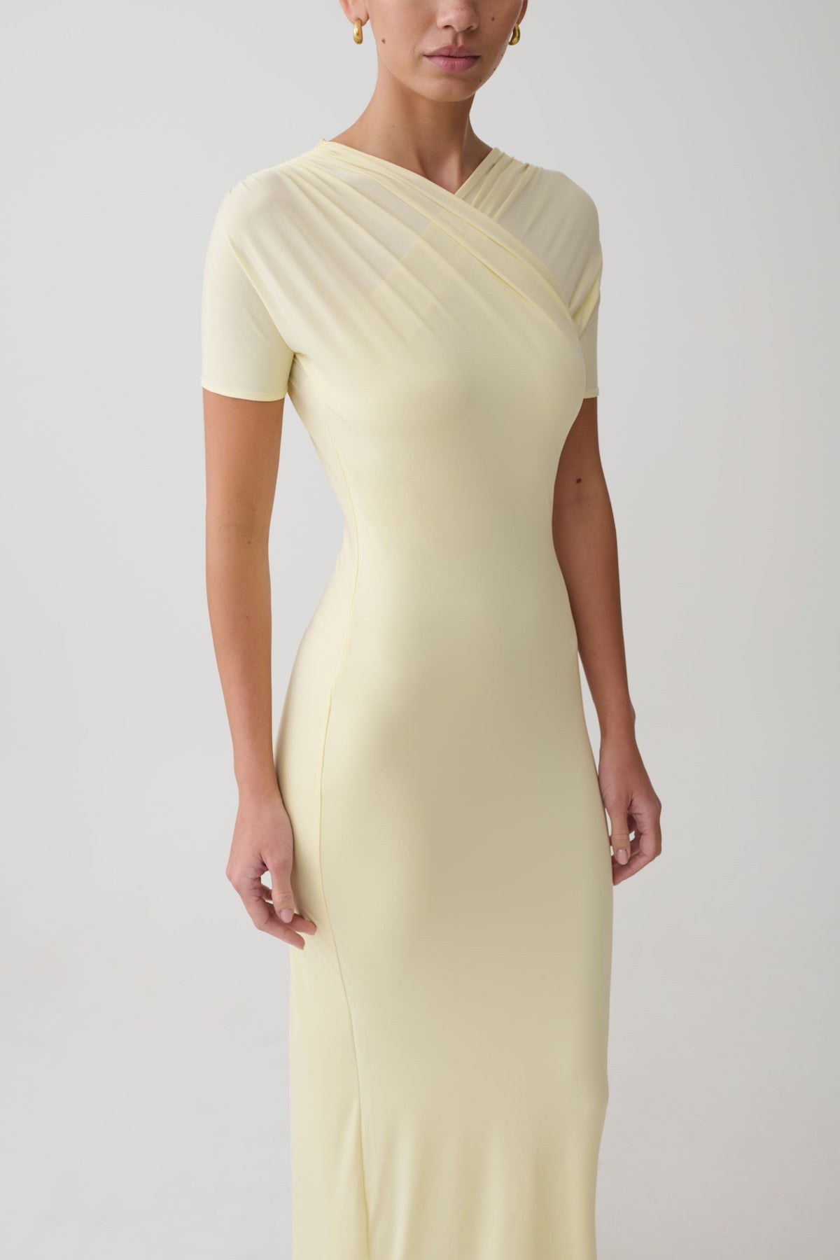 Junie Cross-Over Neck Slinky Maxi Dress - Lemon #3