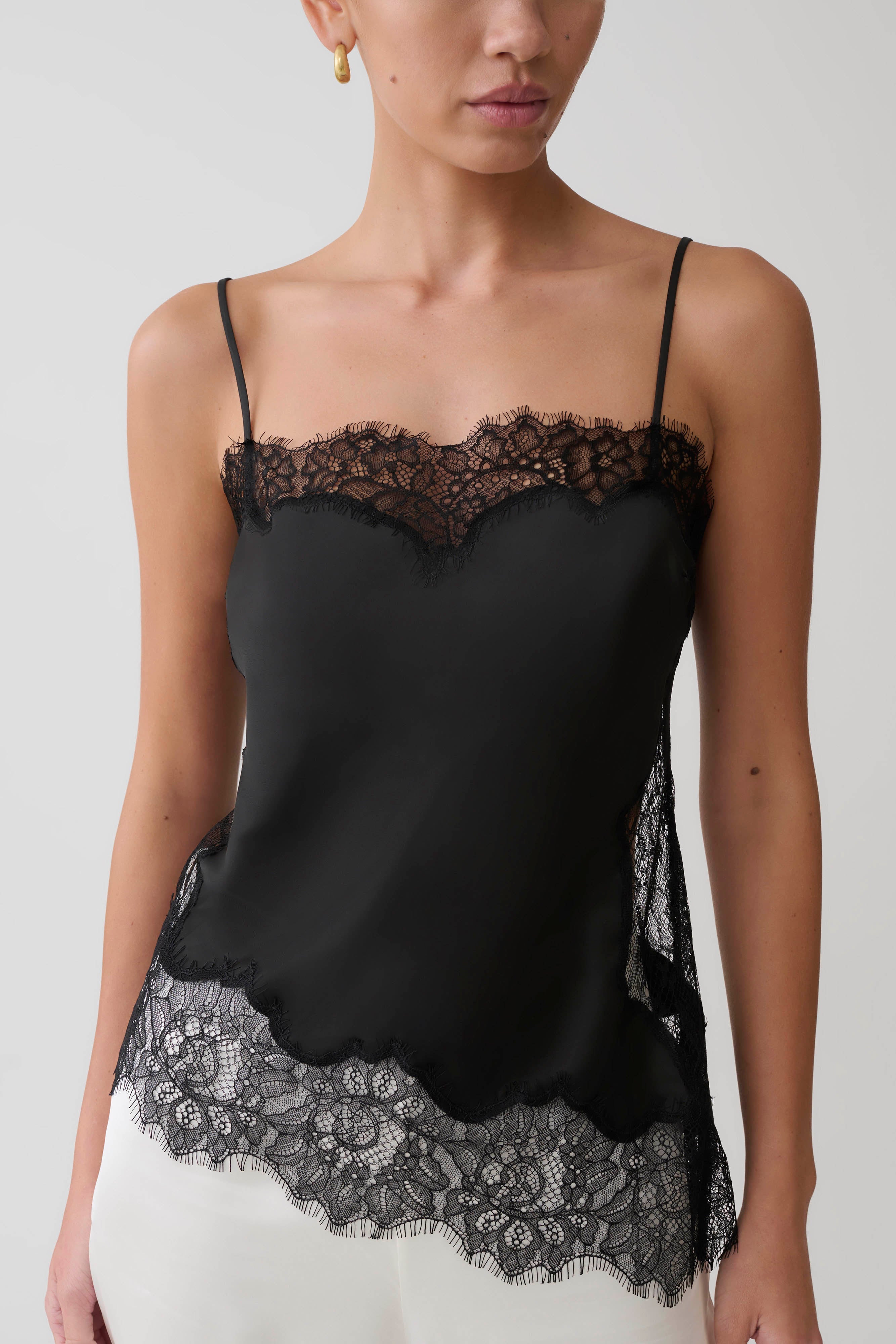 Miriam Satin & Lace Camisole - Black | MESHKI UK