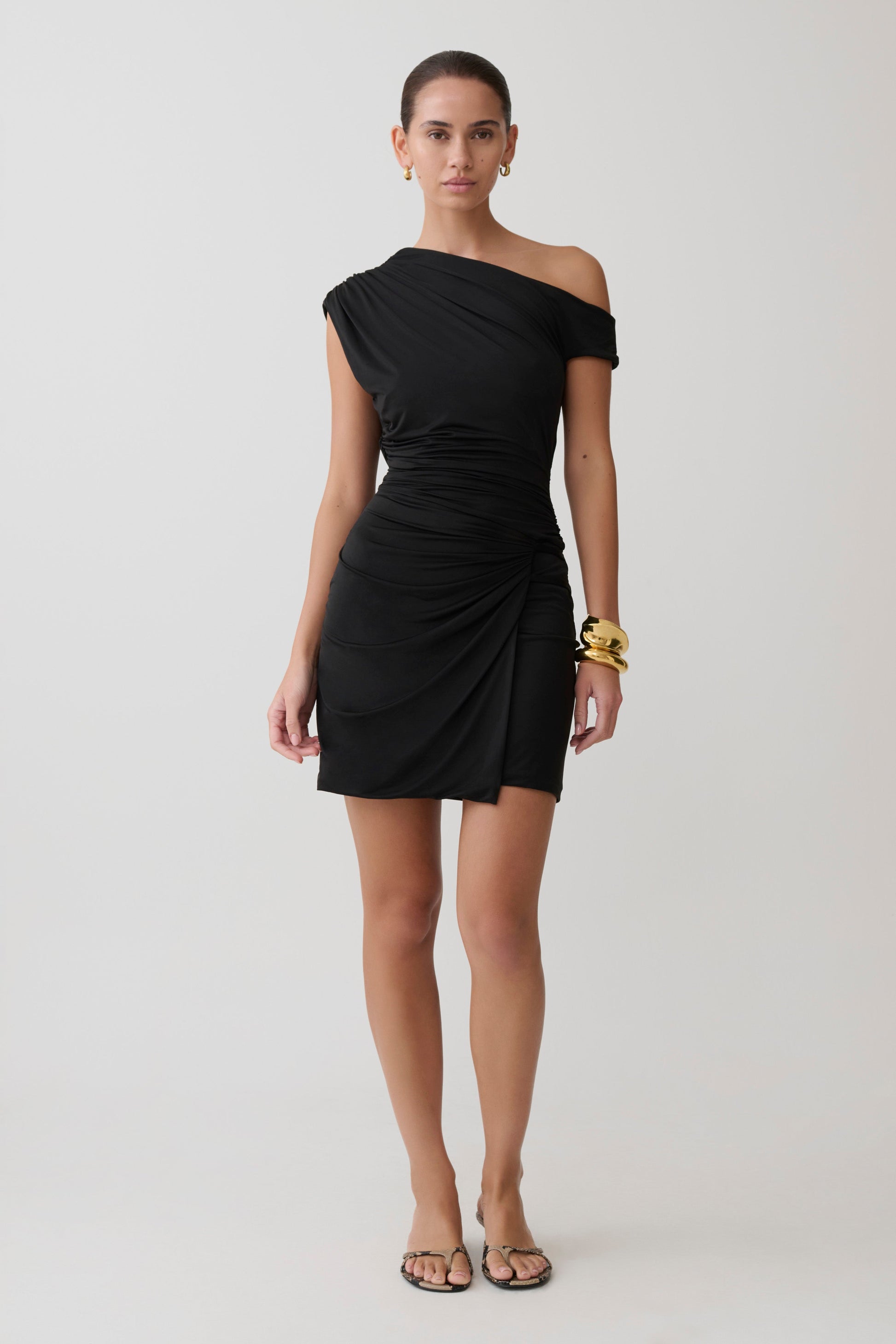 Alyn Off Shoulder Draped Mini Dress - Black #3