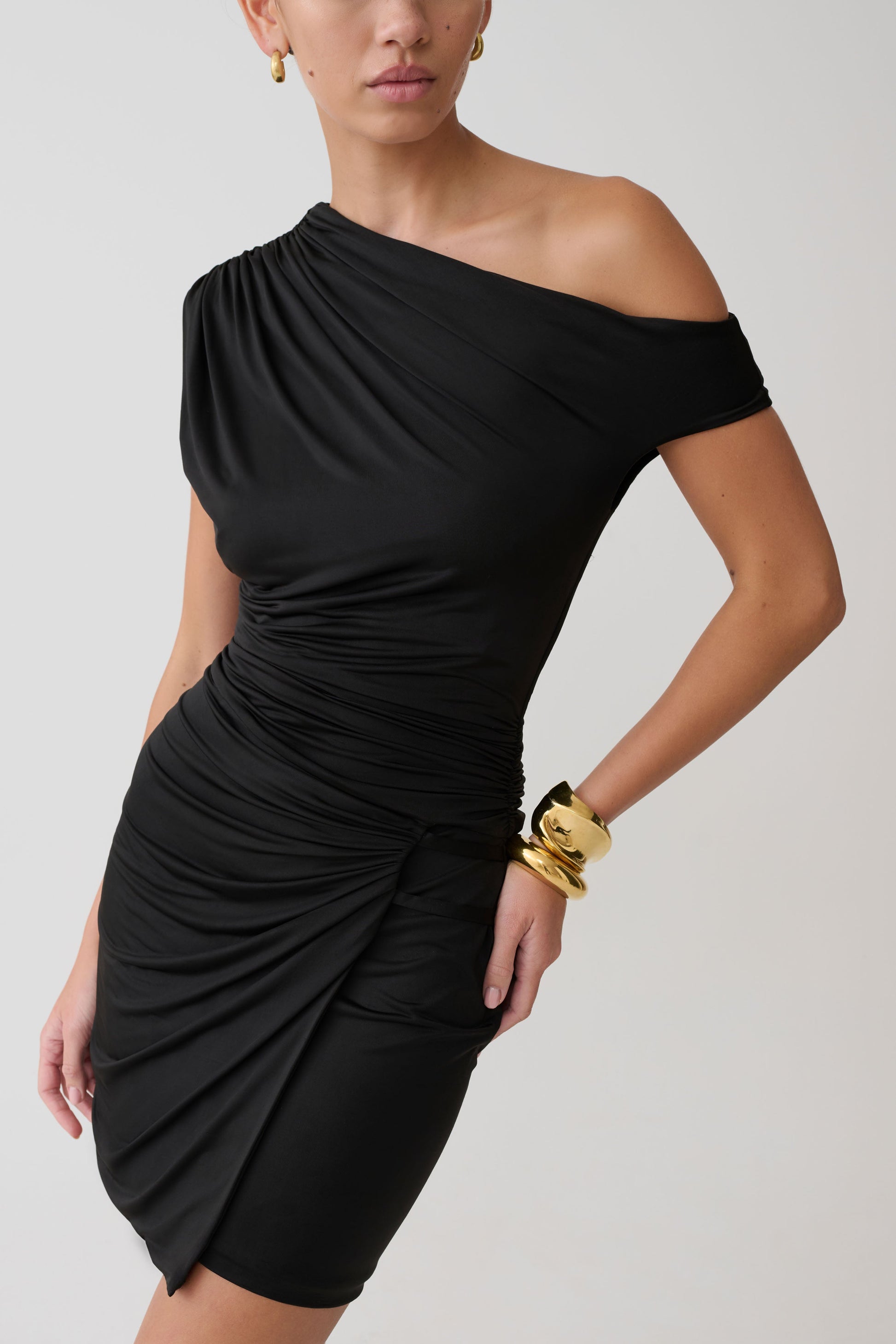 Alyn Off Shoulder Draped Mini Dress - Black #7