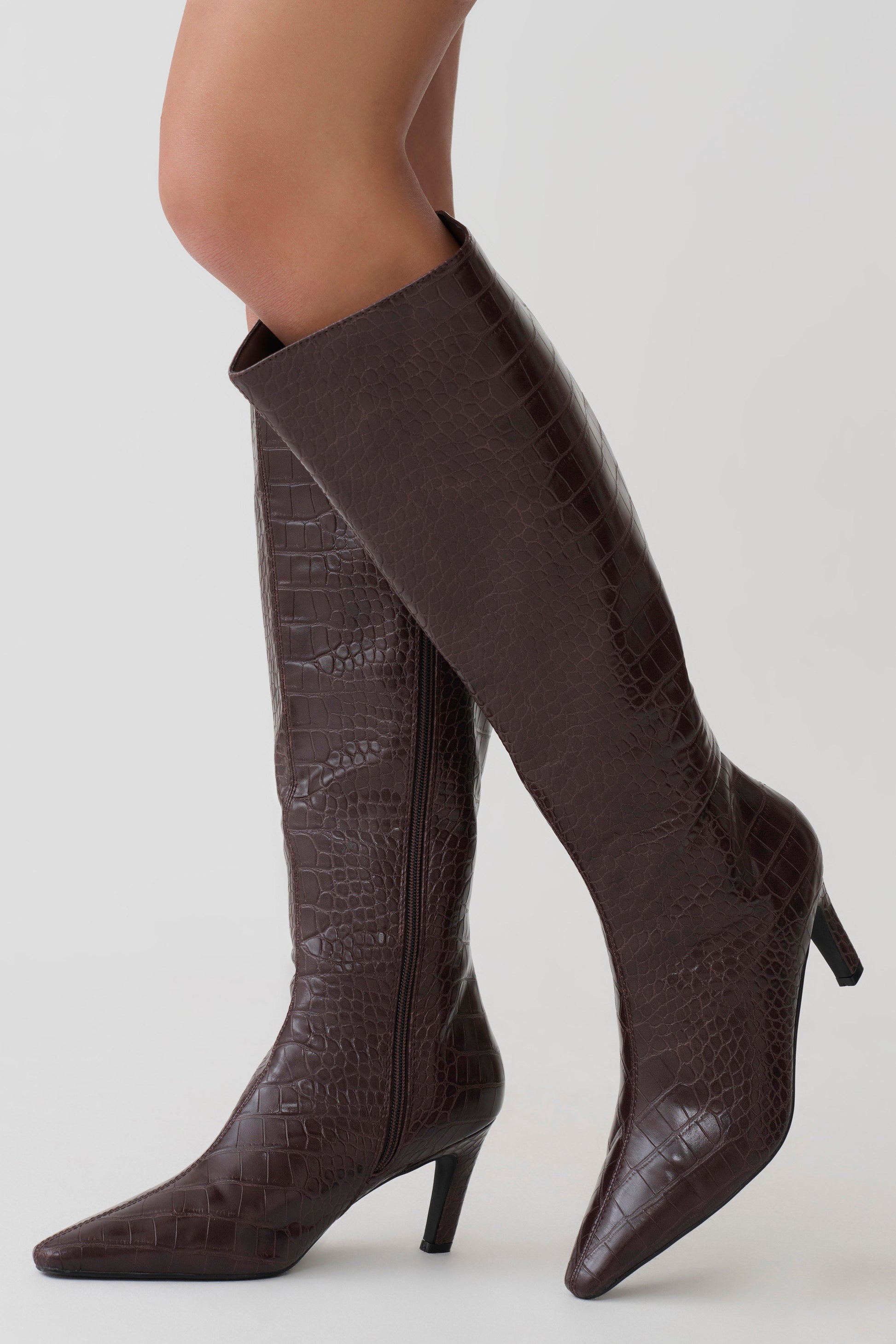Sarah Faux Leather Crocodile Boot - Chocolate #5