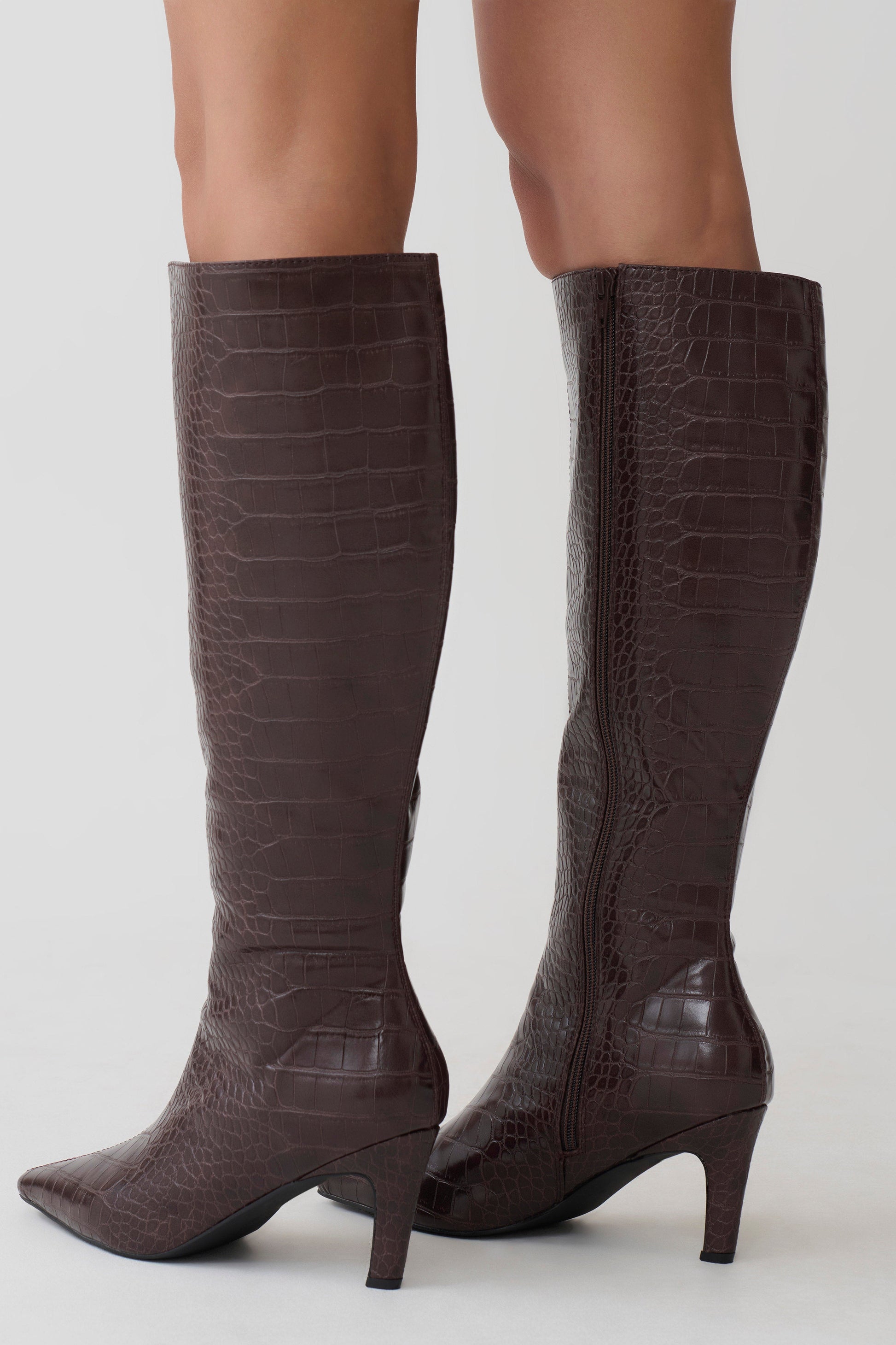 Sarah Faux Leather Crocodile Boot - Chocolate #3