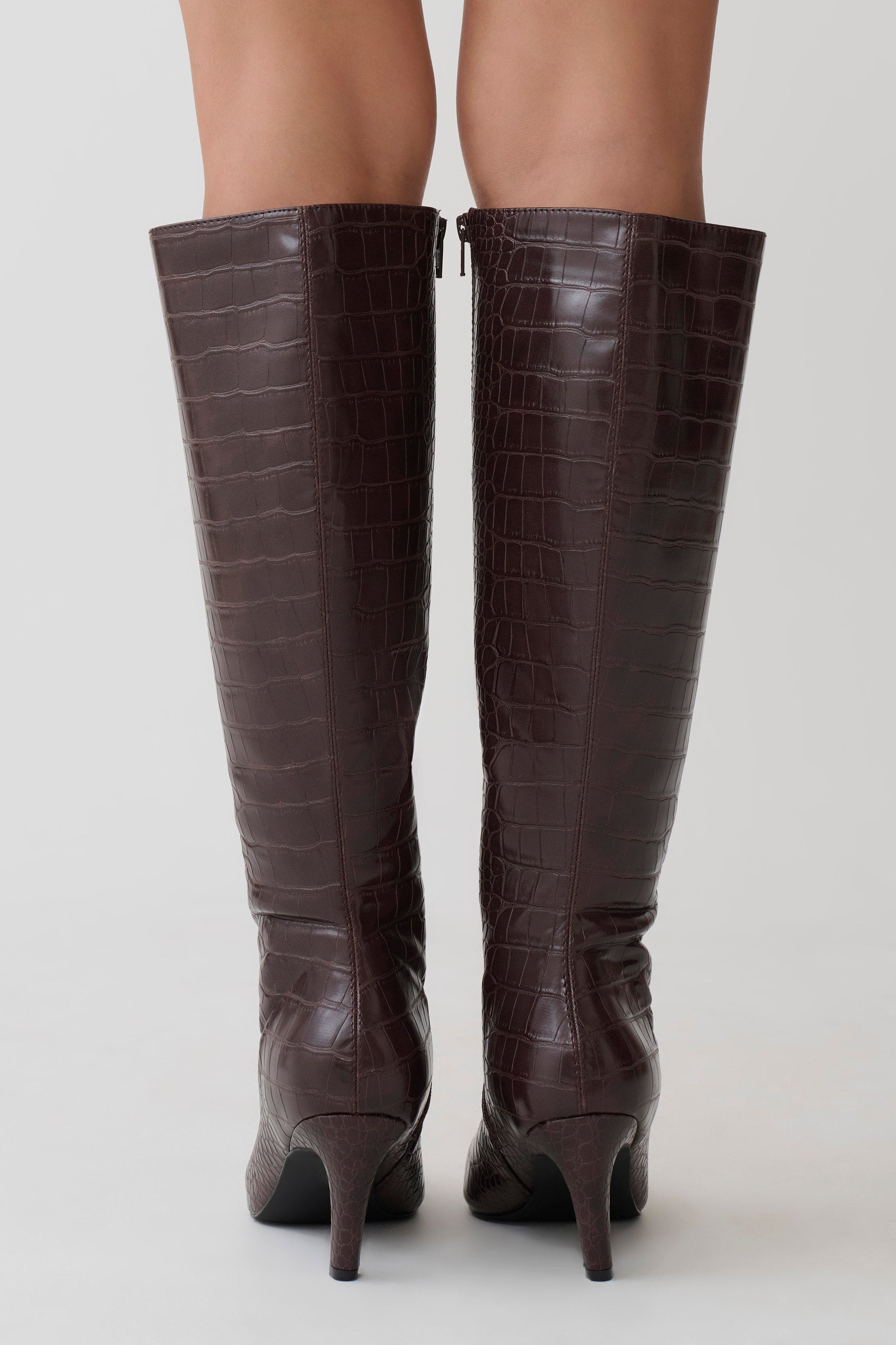Sarah Faux Leather Crocodile Boot - Chocolate #2