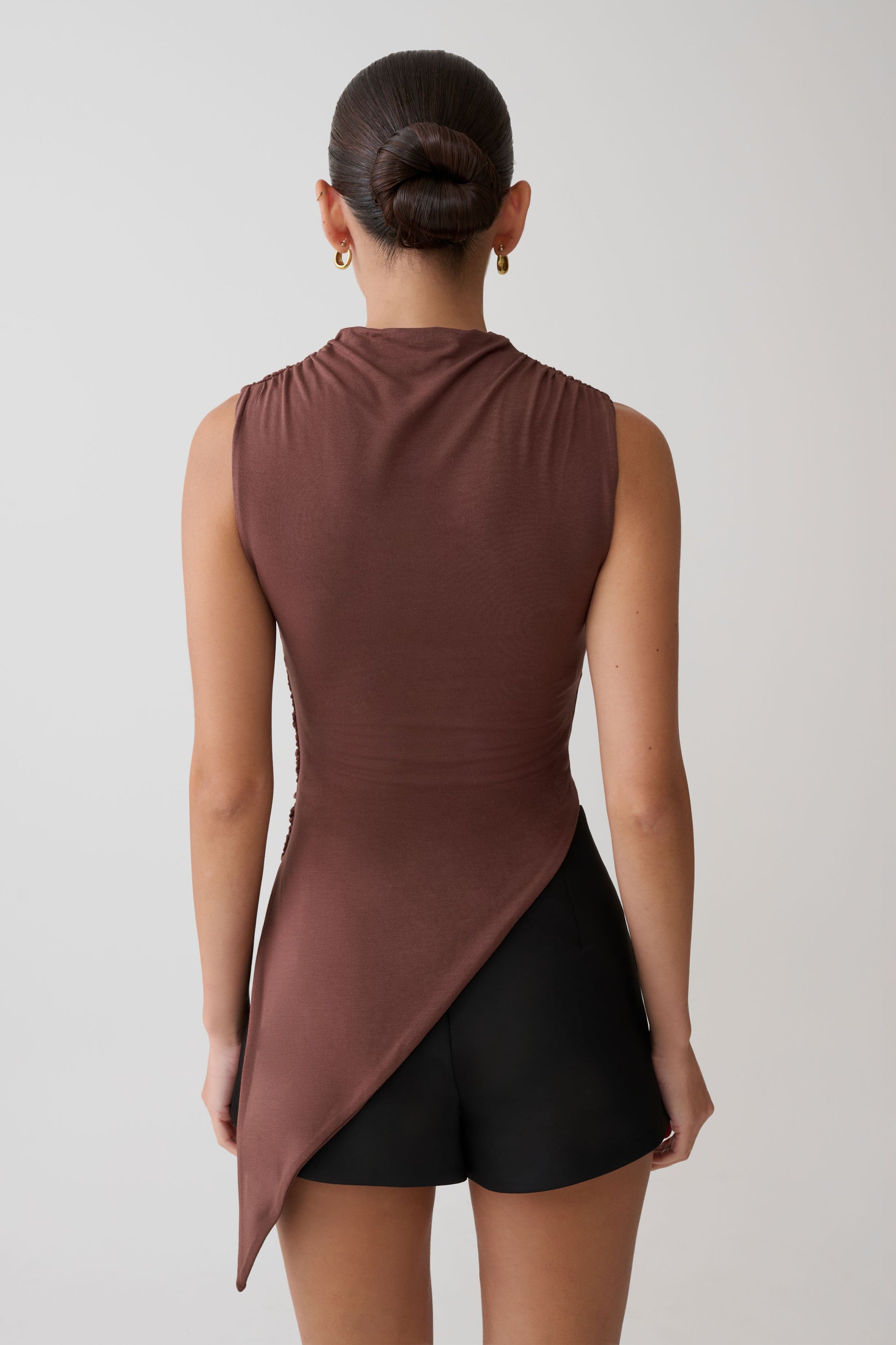 Suong High Neck Gathered Top - Mocha #2