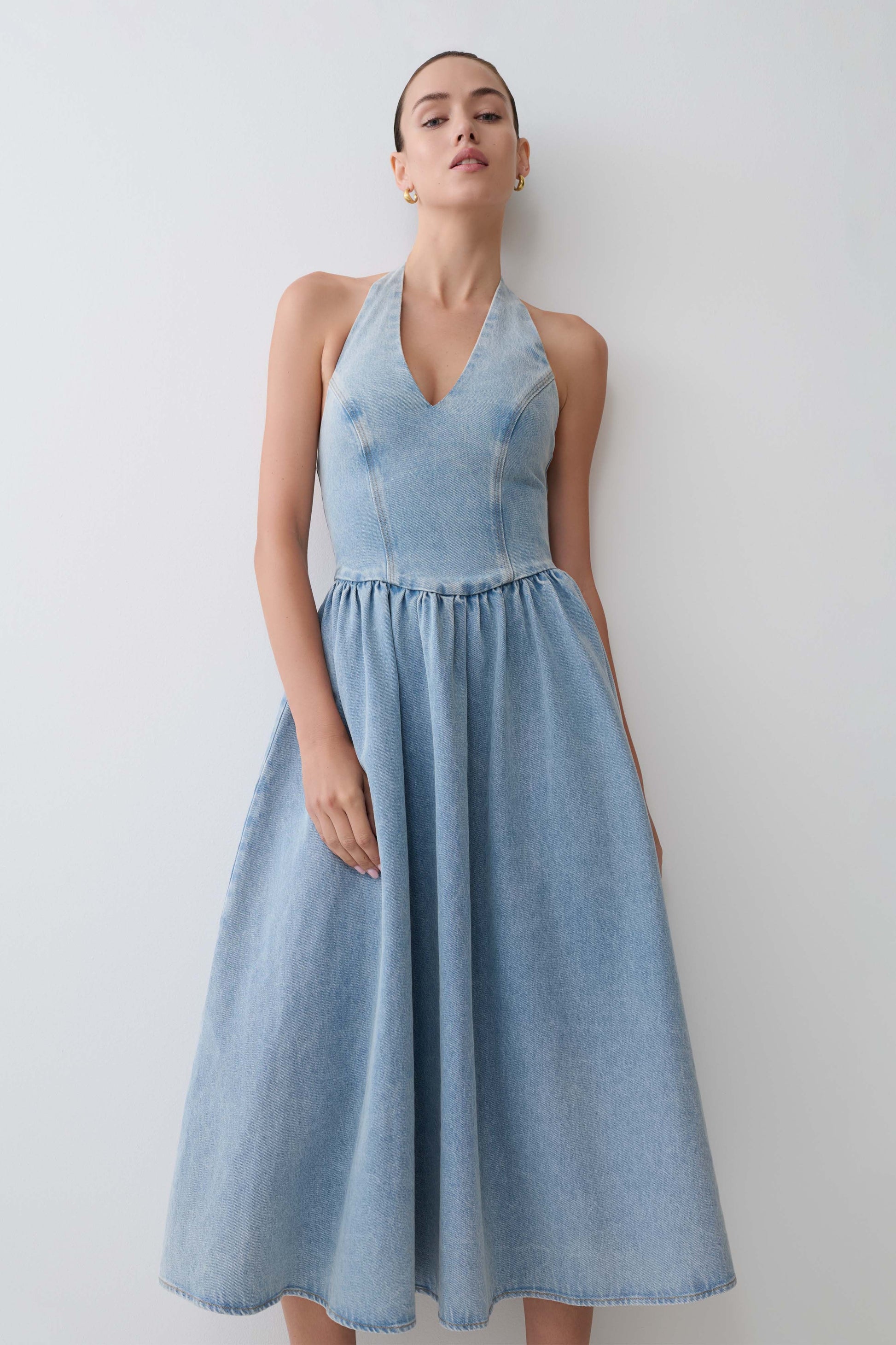 Miller Denim Halter Midi Dress - Classic Blue #6