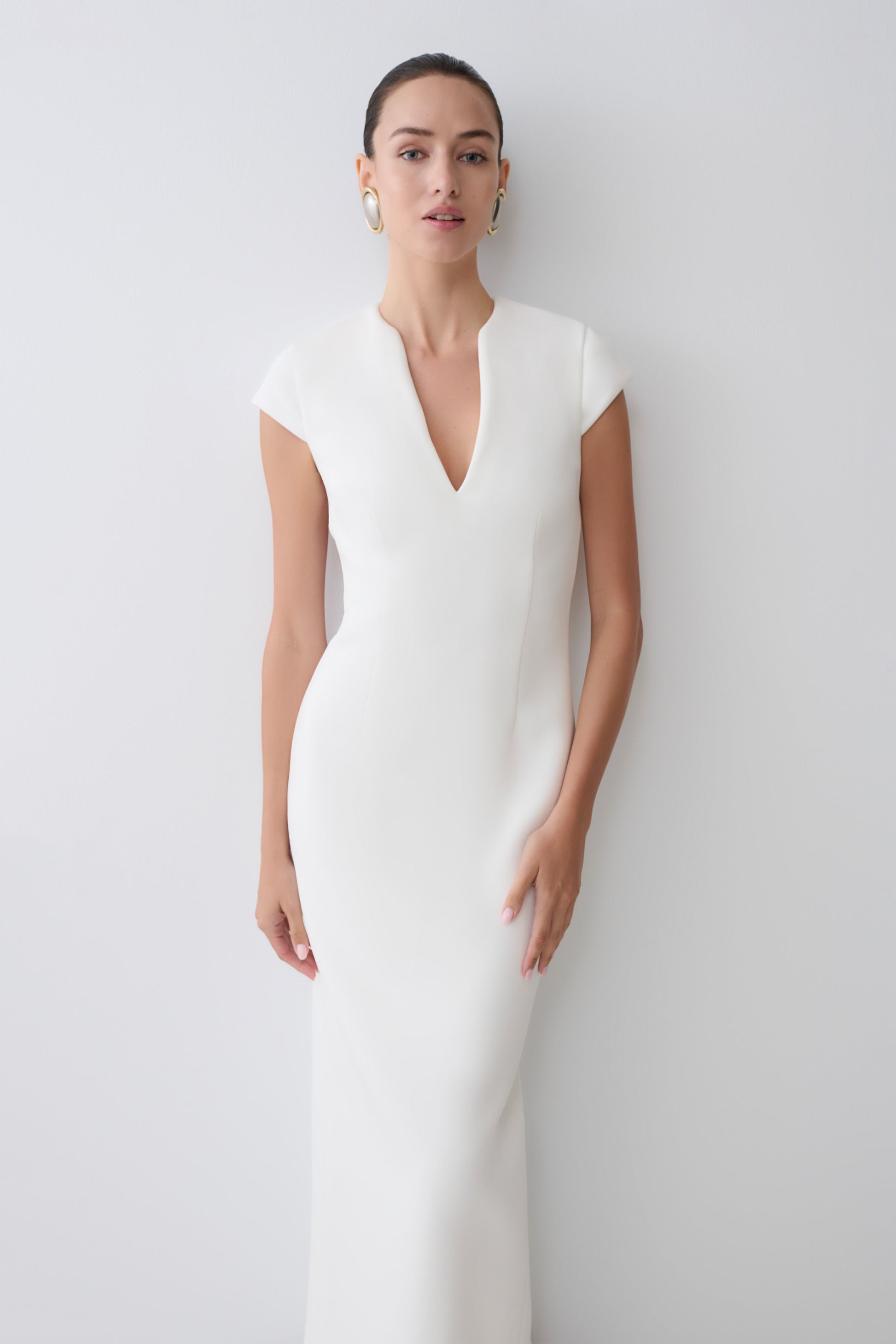 Briella V Neck Suiting Maxi Dress - Ivory #4