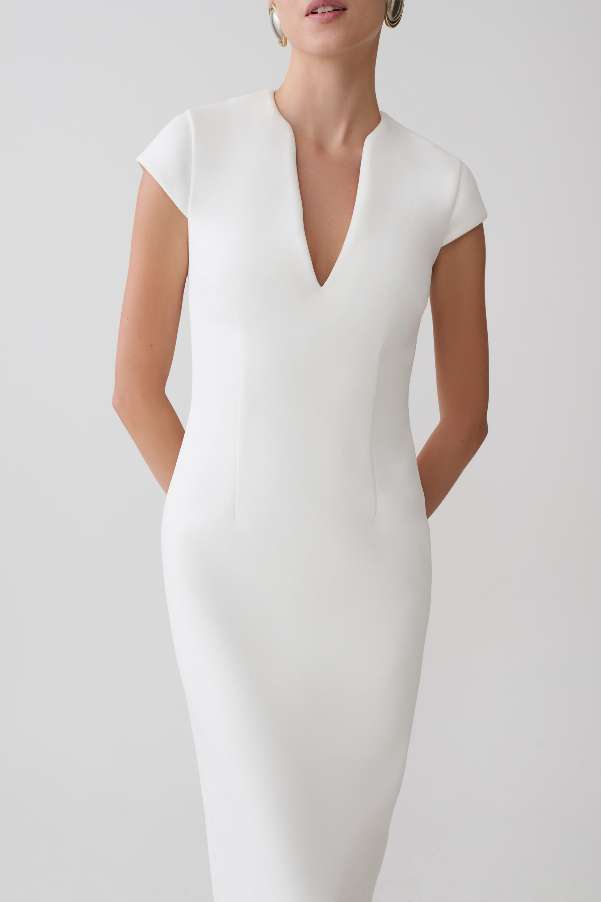 Briella V Neck Suiting Maxi Dress - Ivory #5