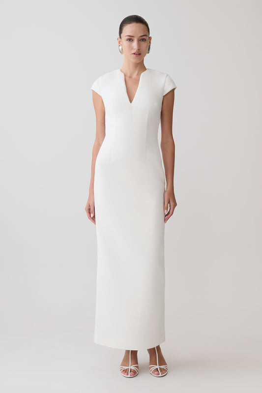 Briella V Neck Suiting Maxi Dress - Ivory