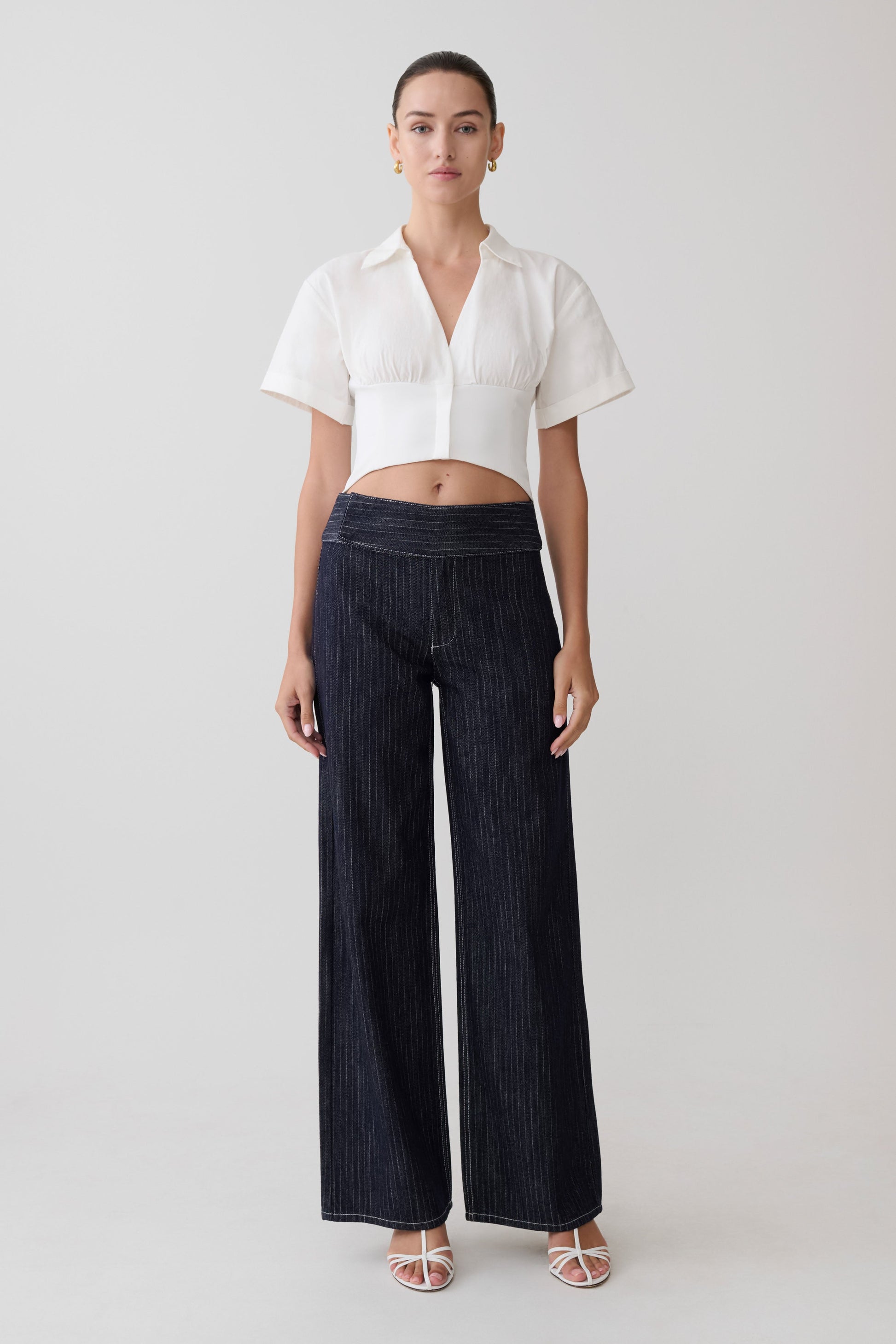Sienna Flare Mid Rise Denim Jeans - Indigo Pinstripe #6