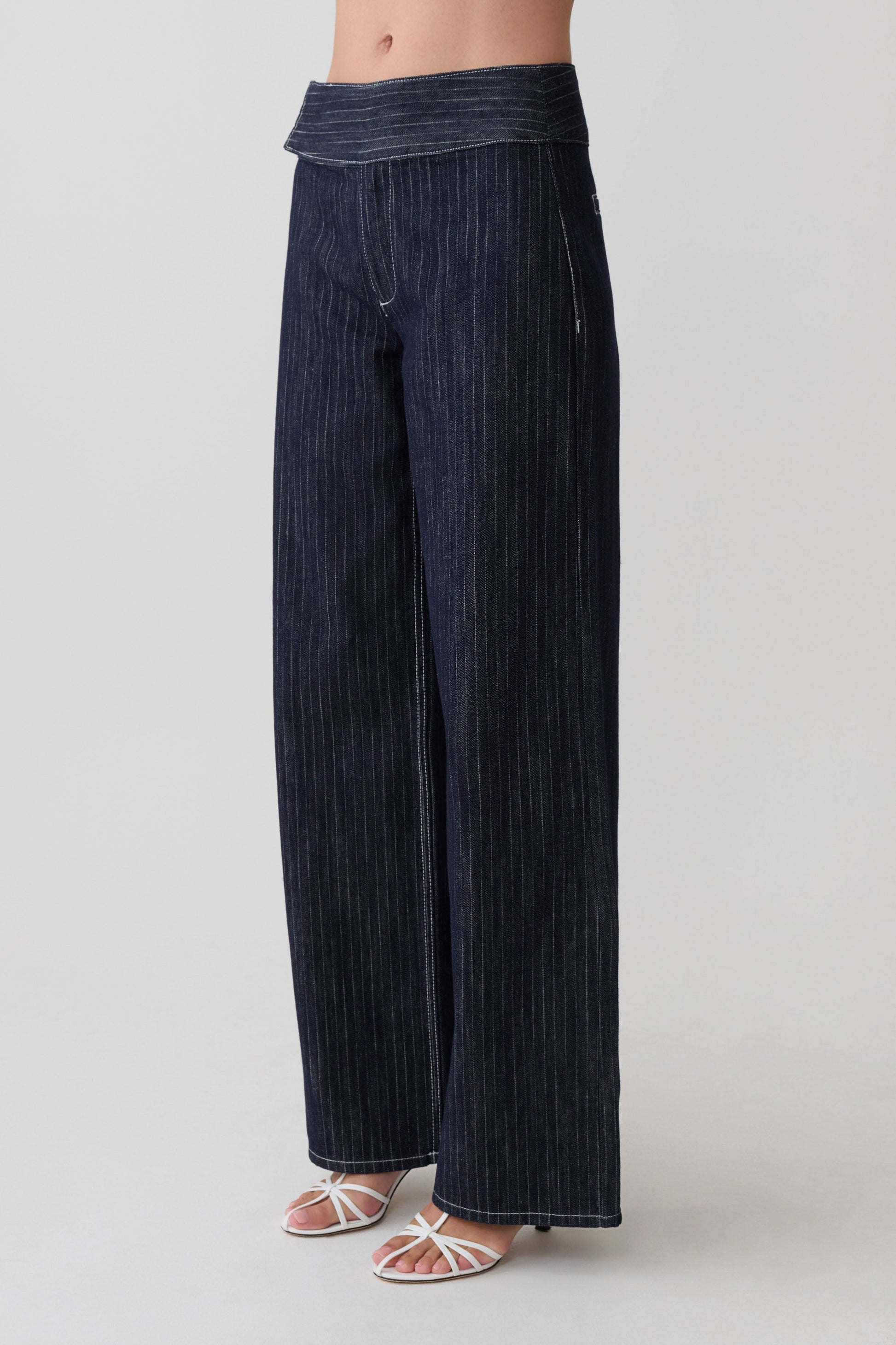 Sienna Flare Mid Rise Denim Jeans - Indigo Pinstripe #3